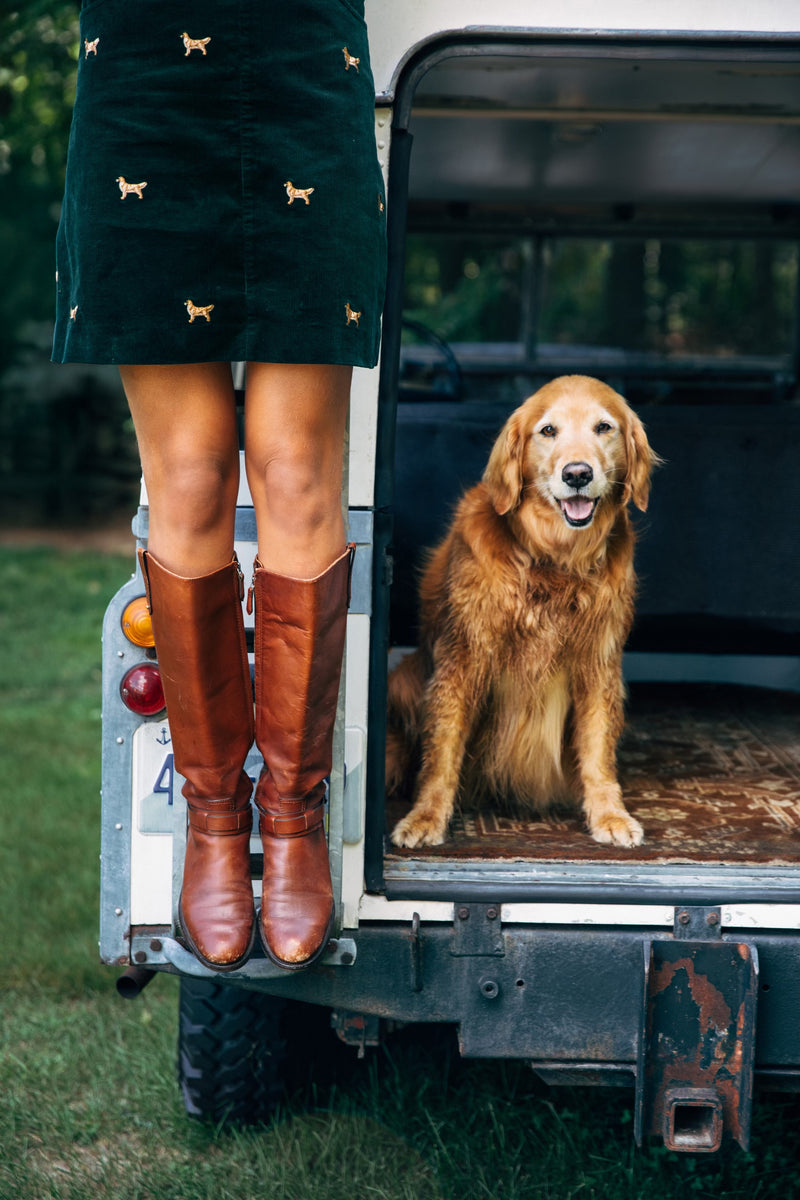 American Retriever Corduroy Jumper Dress in Green