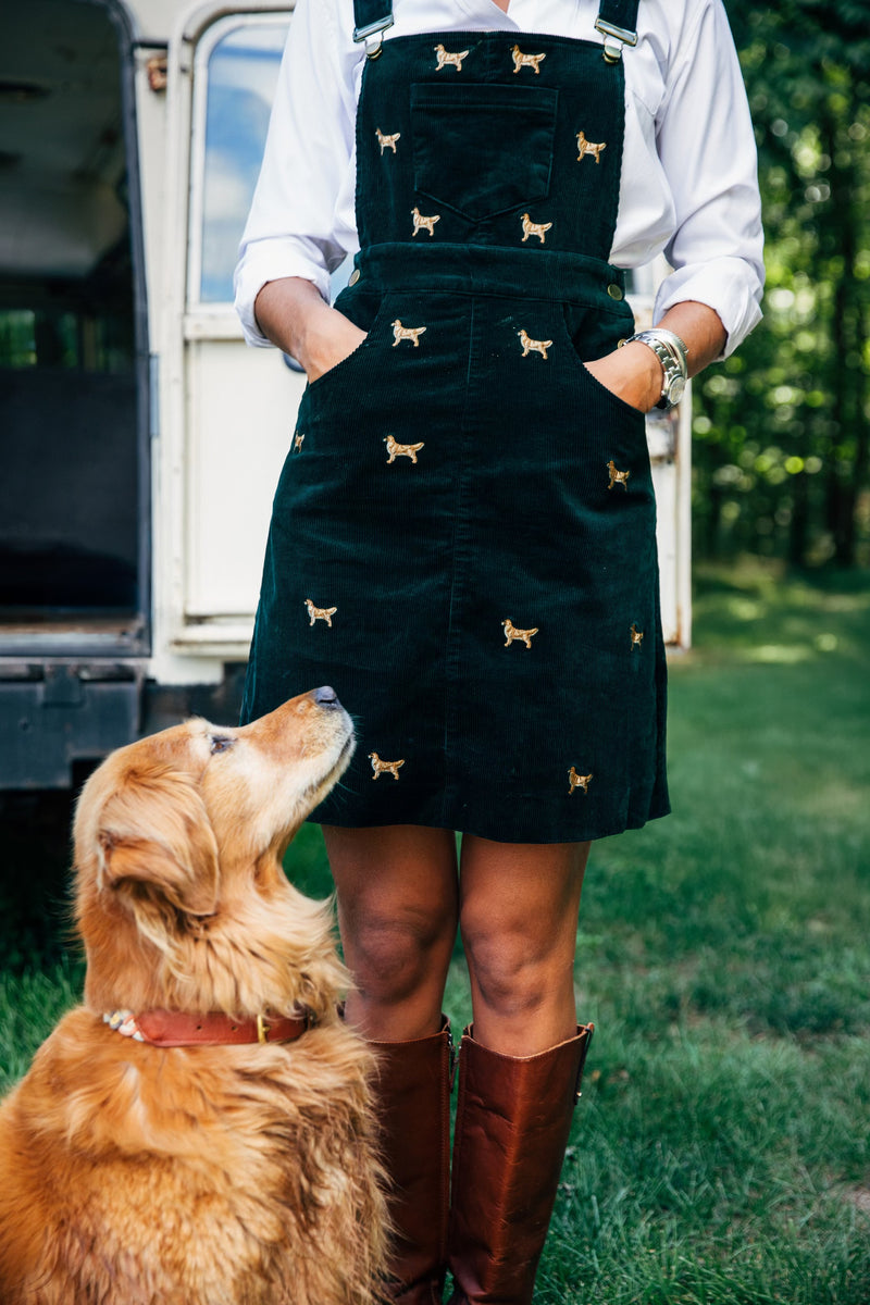 American Retriever Corduroy Jumper Dress in Green