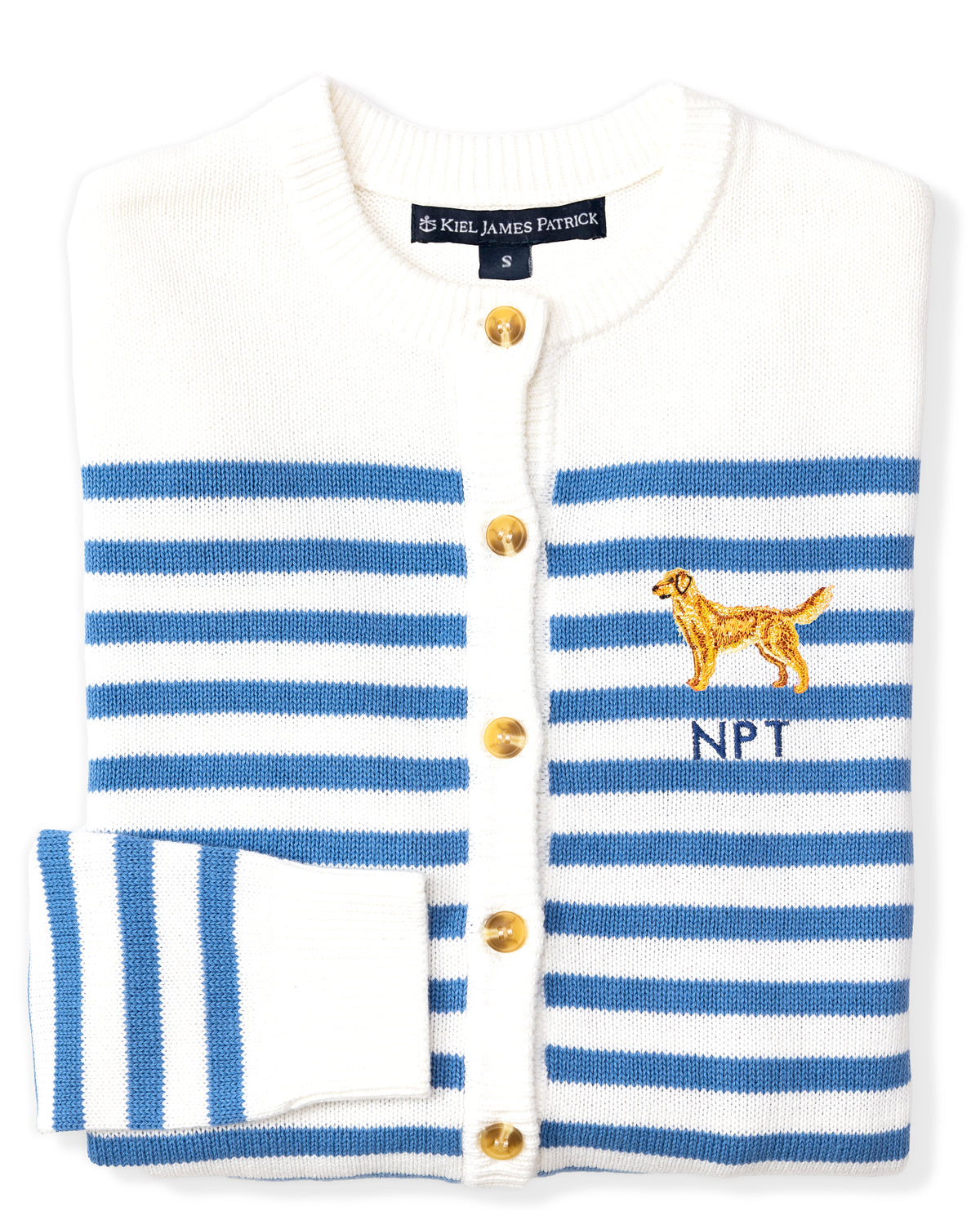 American Retriever Embroidered Monogram Striped Cardigan