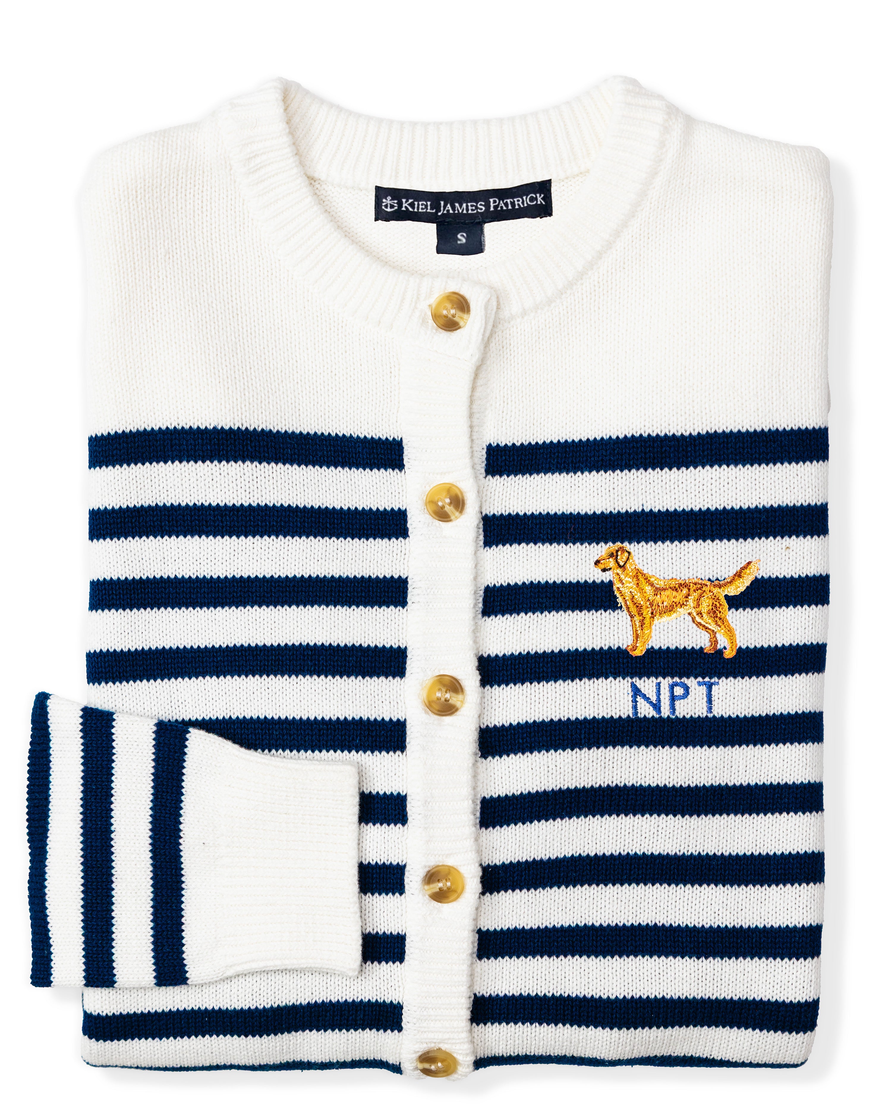 American Retriever Embroidered Monogram Striped Cardigan