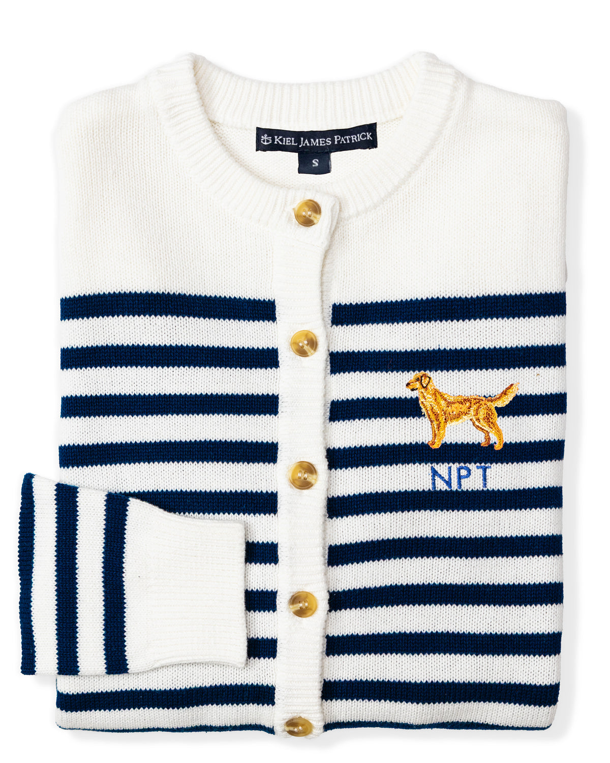American Retriever Embroidered Monogram Striped Cardigan