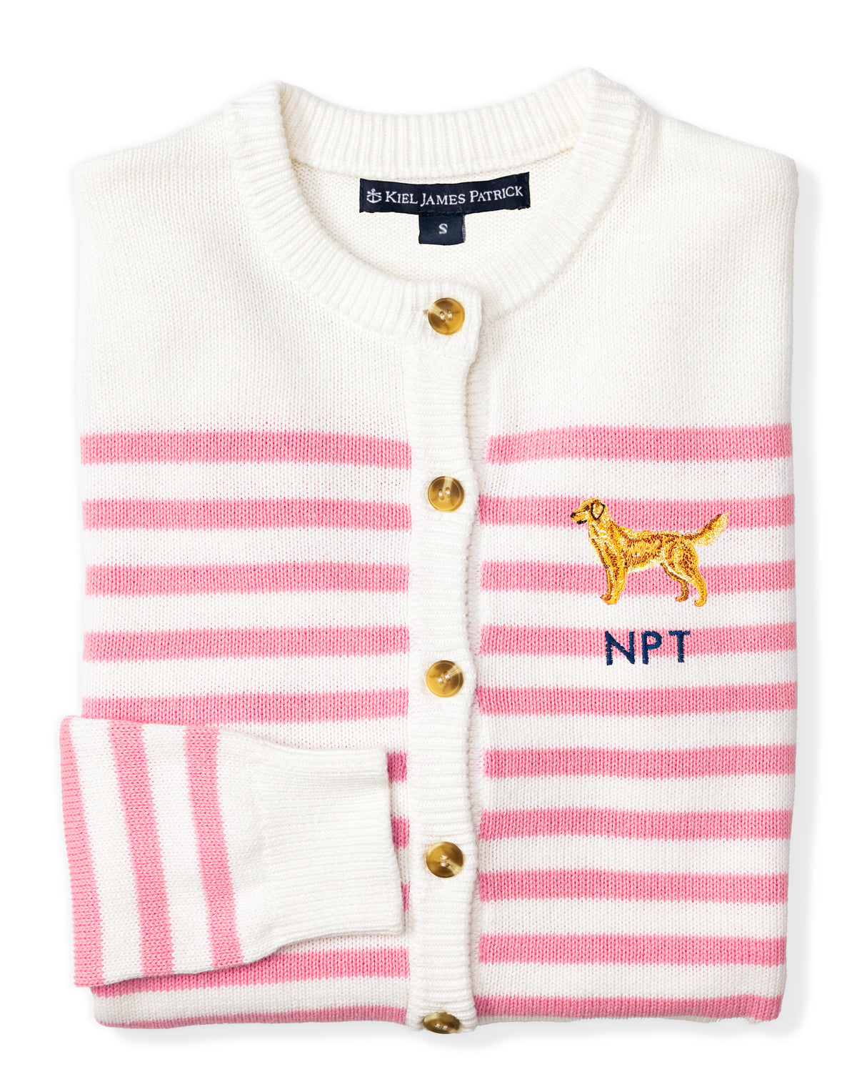 American Retriever Embroidered Monogram Striped Cardigan