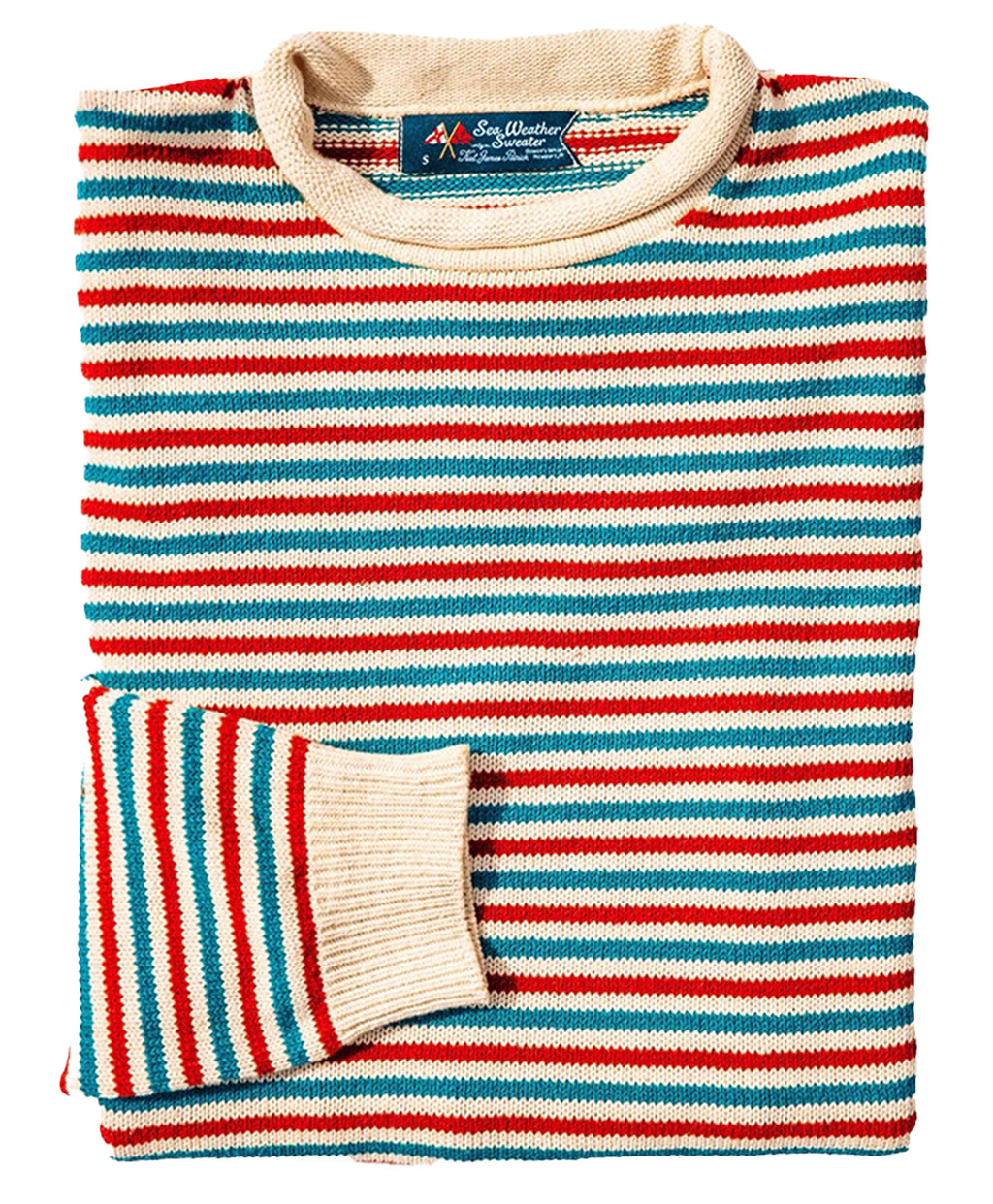 KJP Women's American Stripes Rollneck Sweater in Red, White and