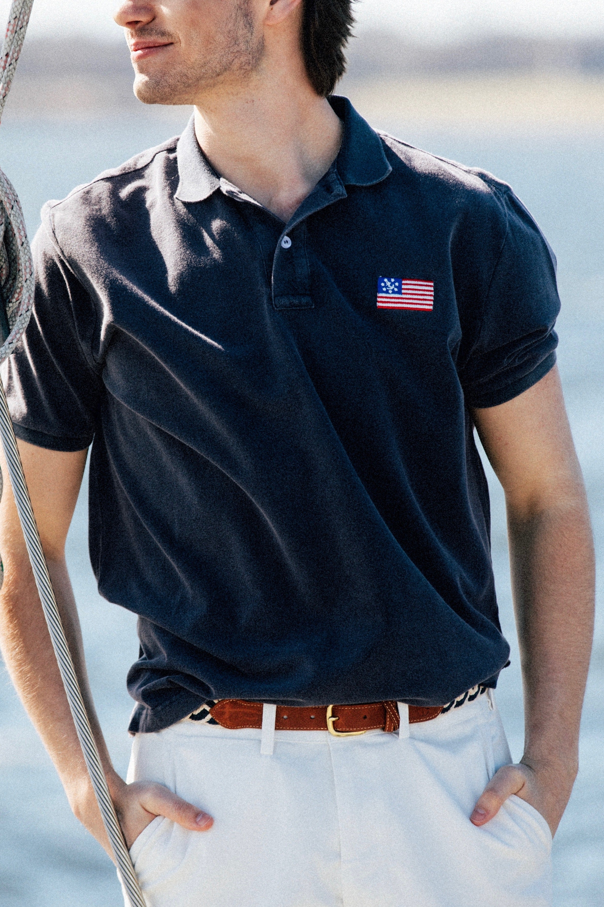 American Yacht Flag Polo in Navy