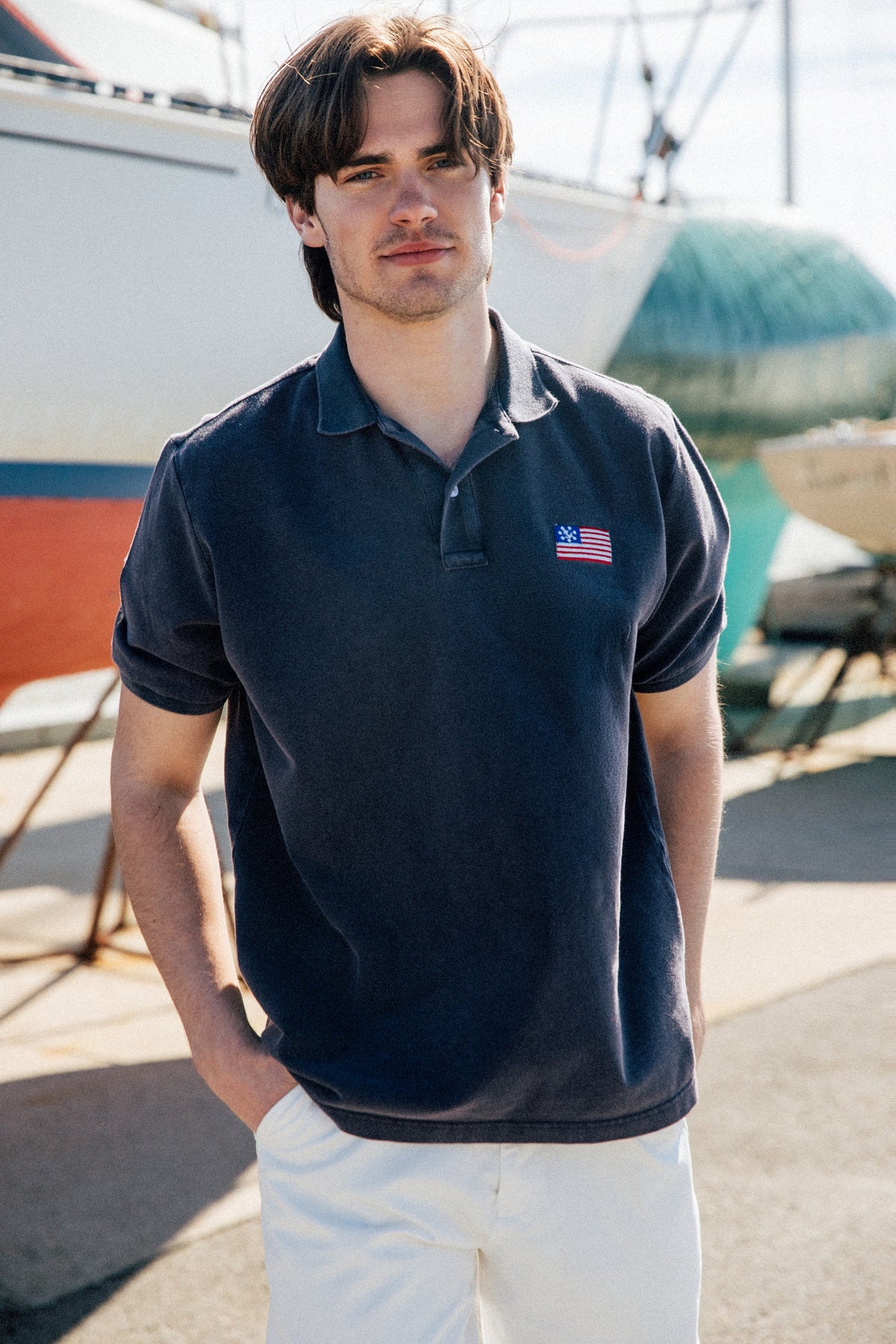 American Yacht Flag Polo in Navy