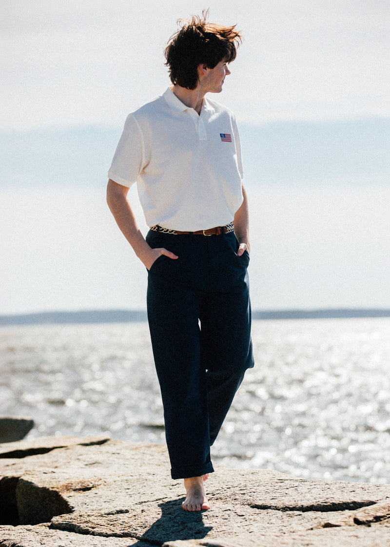 KJP Men's Embroidered American Yacht Flag Pique Polo Shirt in White S