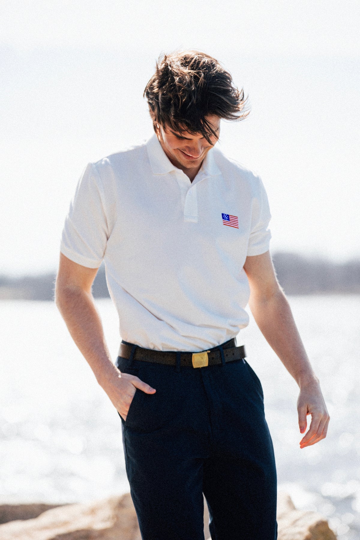 American Yacht Flag Polo in White
