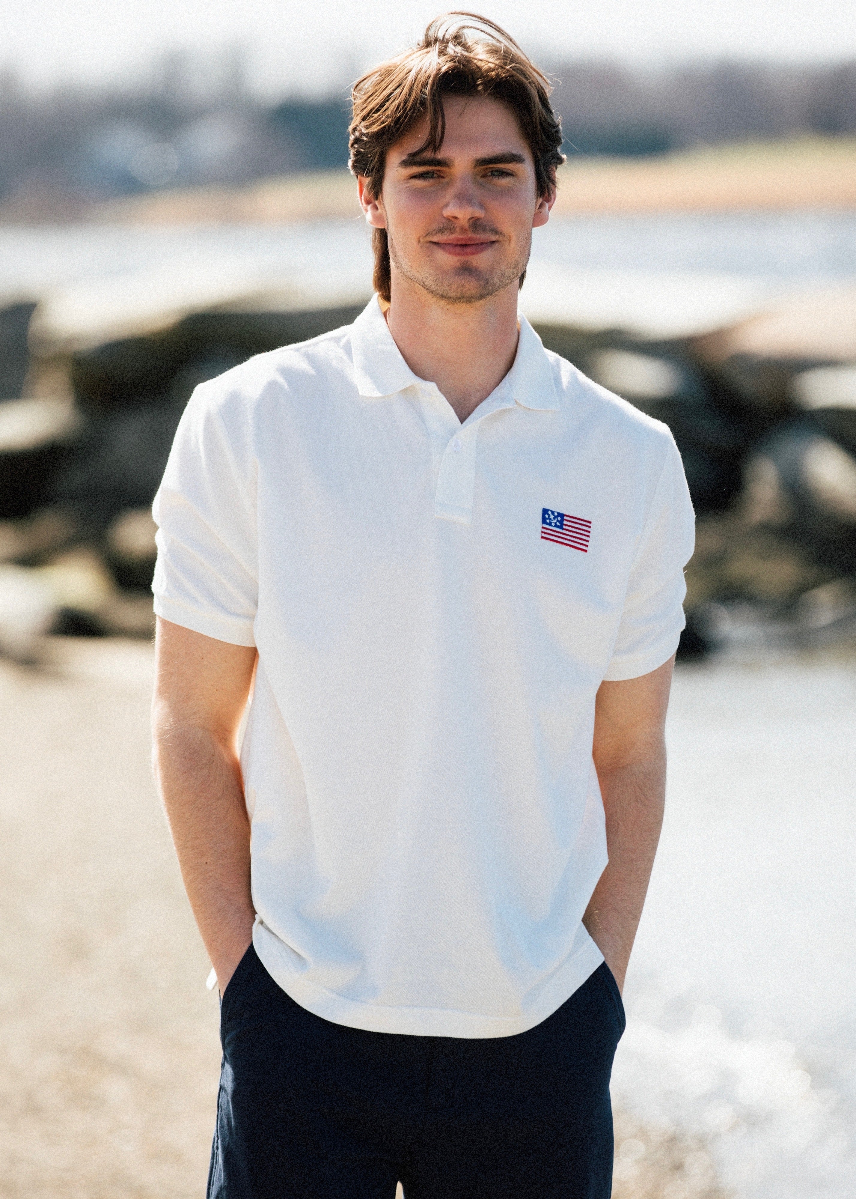 American Yacht Flag Polo in White