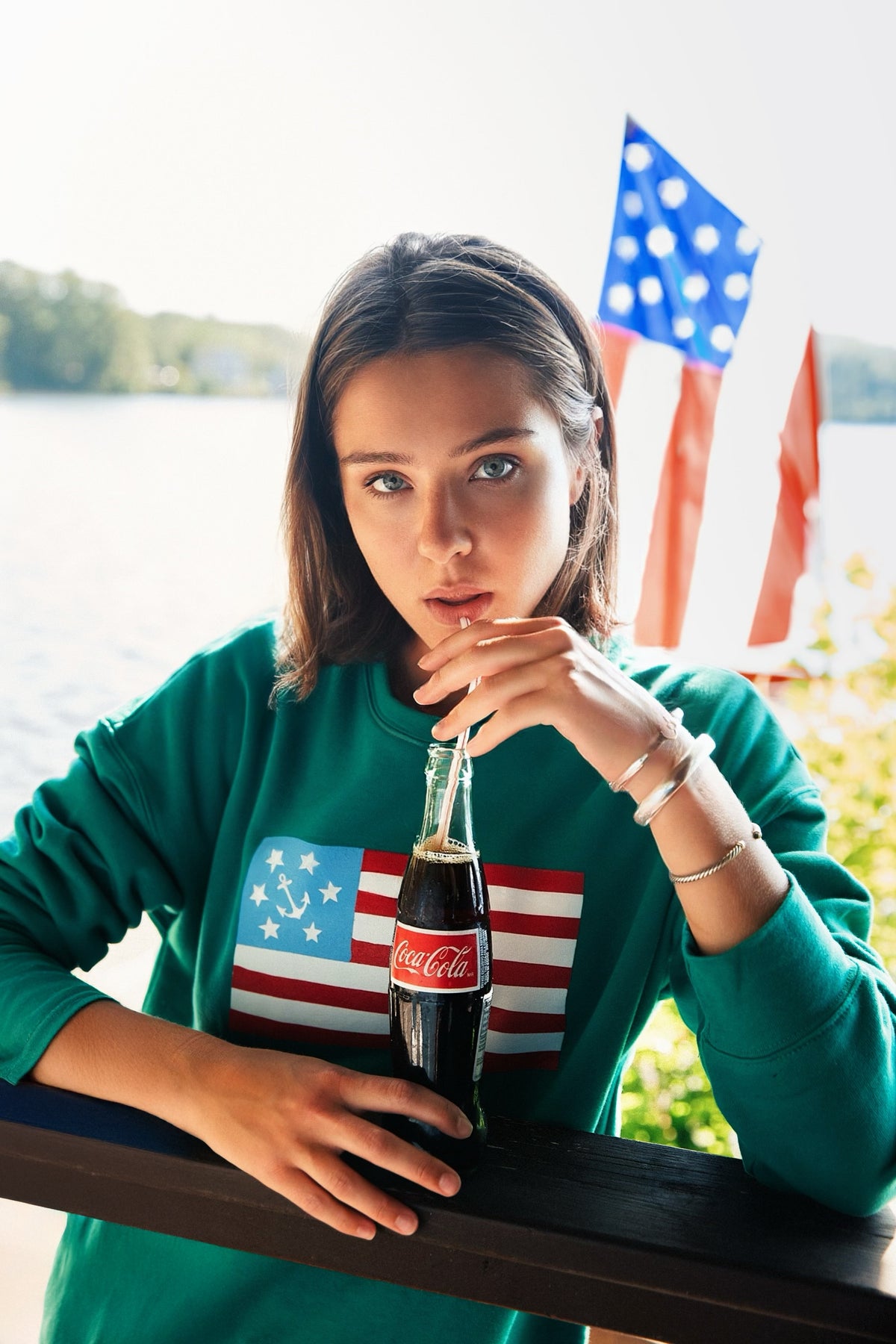 American Yacht Flag Crewneck Sweatshirt in Green