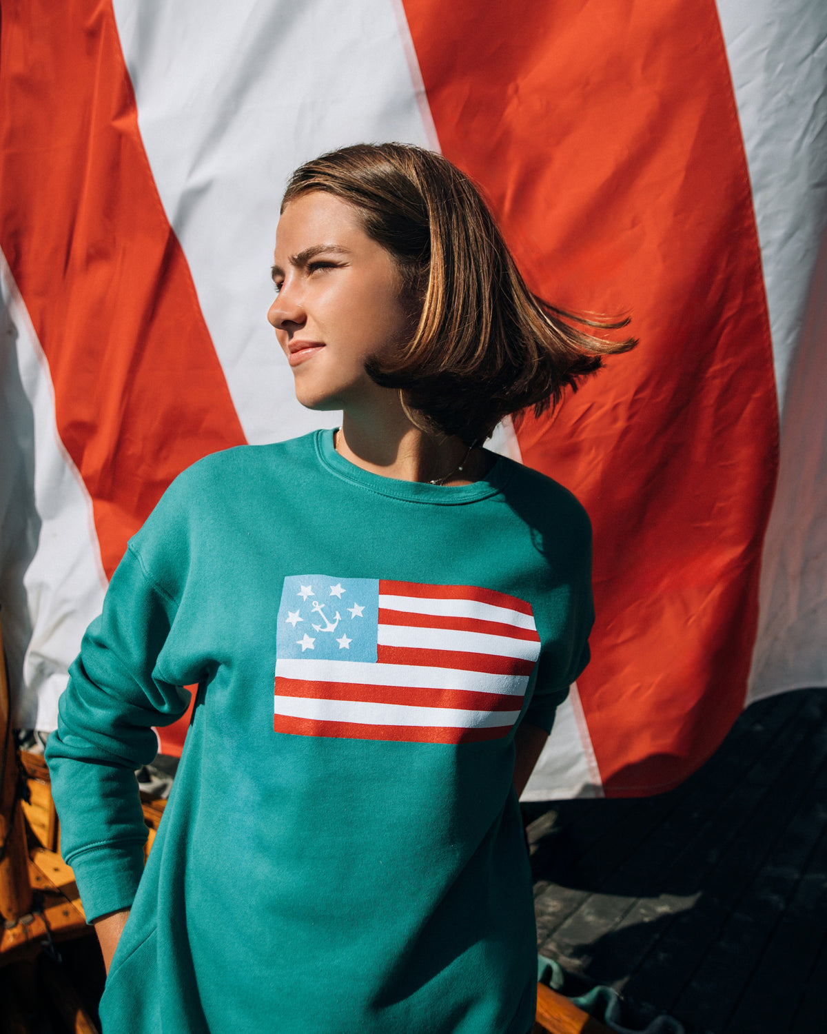 American Yacht Flag Crewneck Sweatshirt in Green