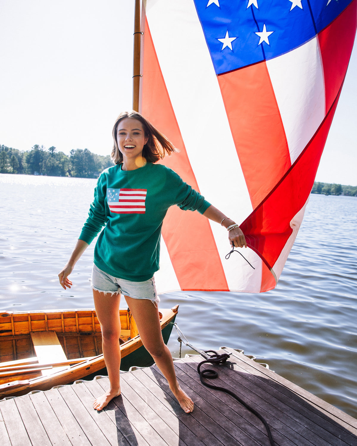 American Yacht Flag Crewneck Sweatshirt in Green