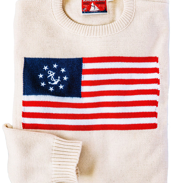 KJP American Yacht Flag Crewneck Intarsia Sweater in Cream – Kiel