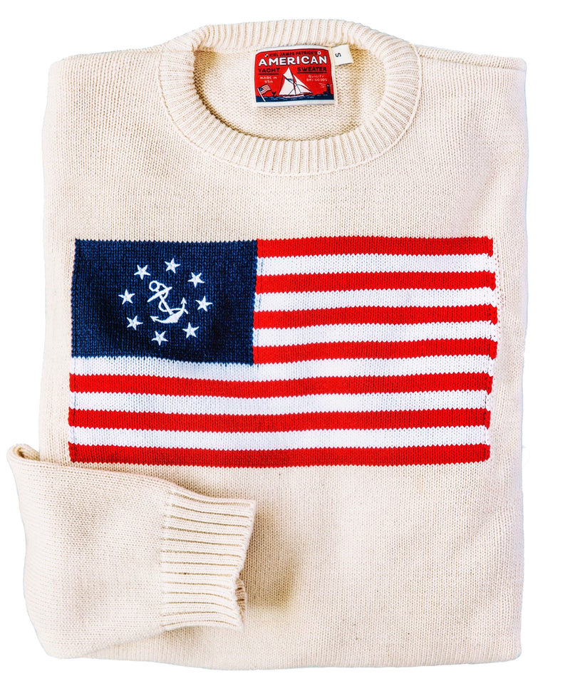 KJP American Yacht Flag Crewneck Intarsia Sweater in Cream – Kiel