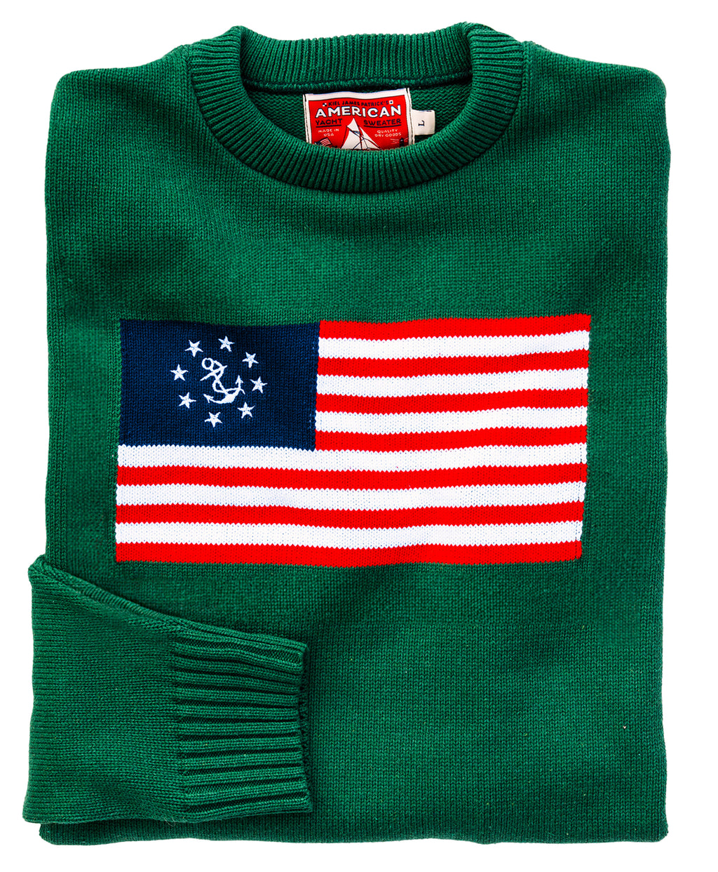 KJP American Yacht Flag Crewneck Intarsia Sweater in Green – Kiel