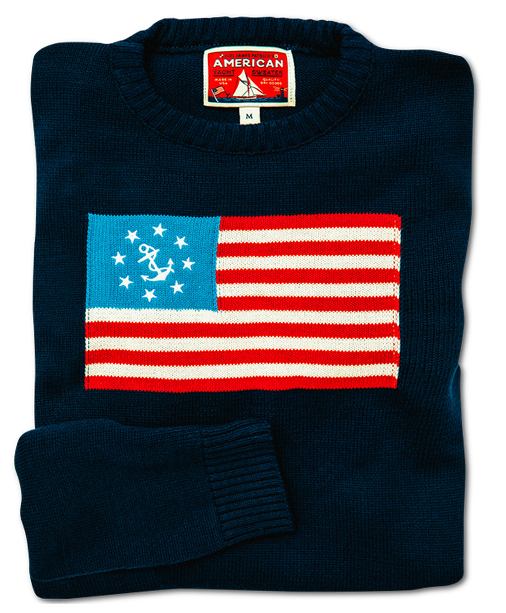 KJP American Yacht Flag Crewneck Intarsia Sweater in Navy Blue