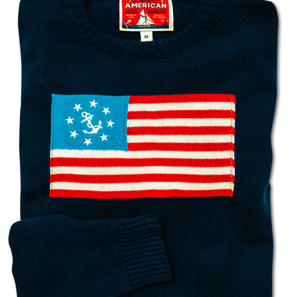 KJP American Yacht Flag Crewneck Intarsia Sweater in Navy Blue