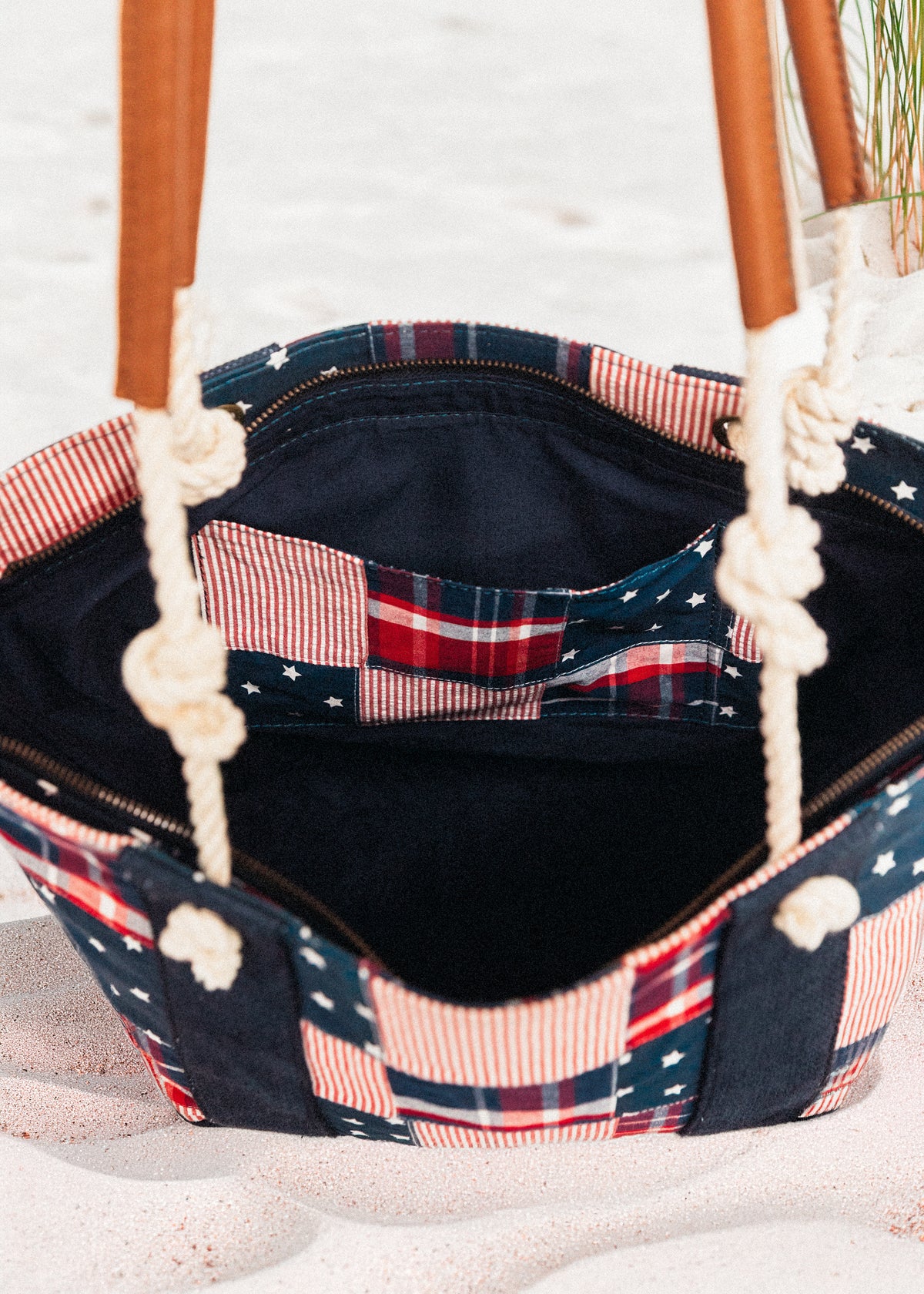 Americana Patchwork Madras Rope Tote