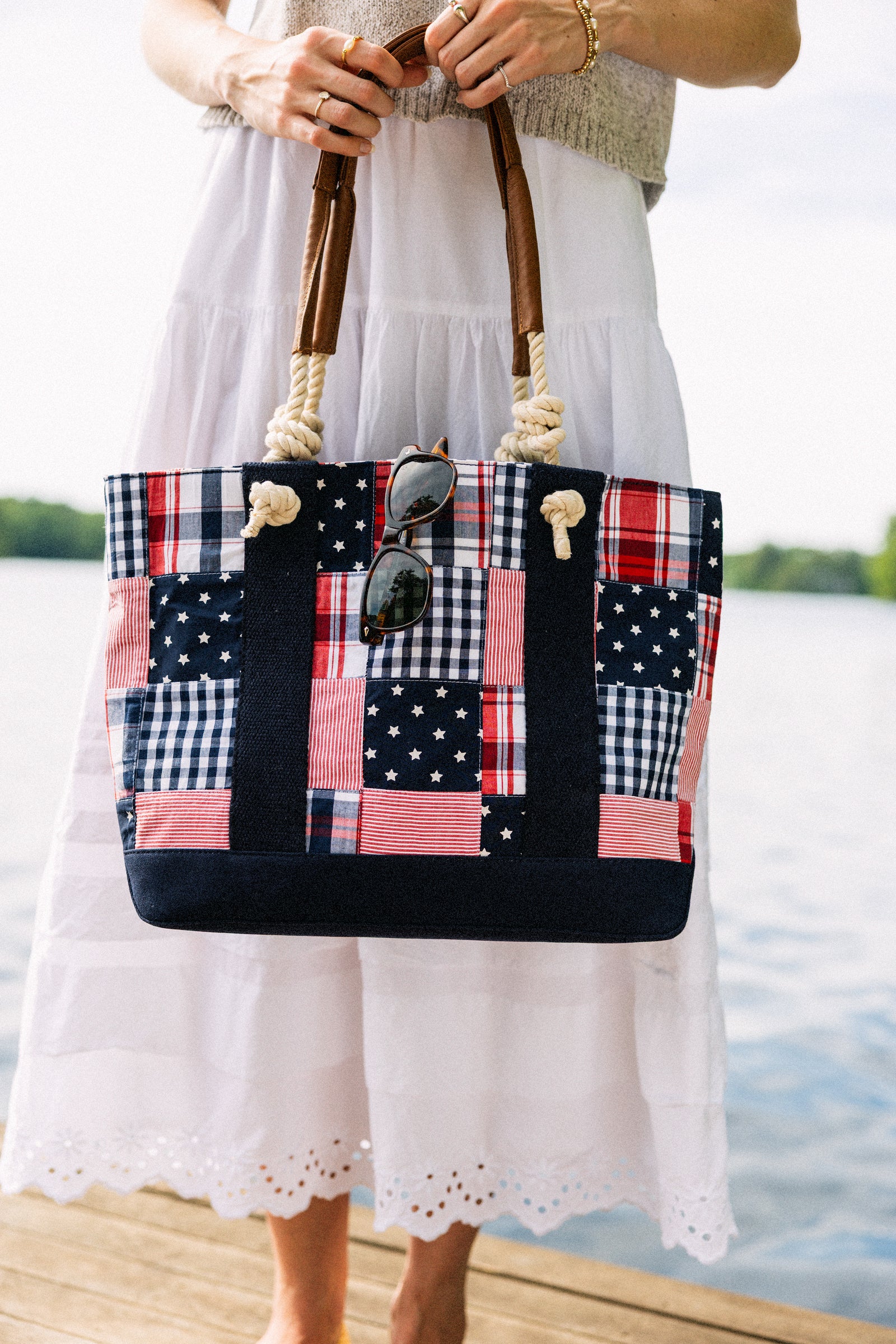 KJP Americana Patchwork Madras Rope Handled Tote Bag – Kiel James