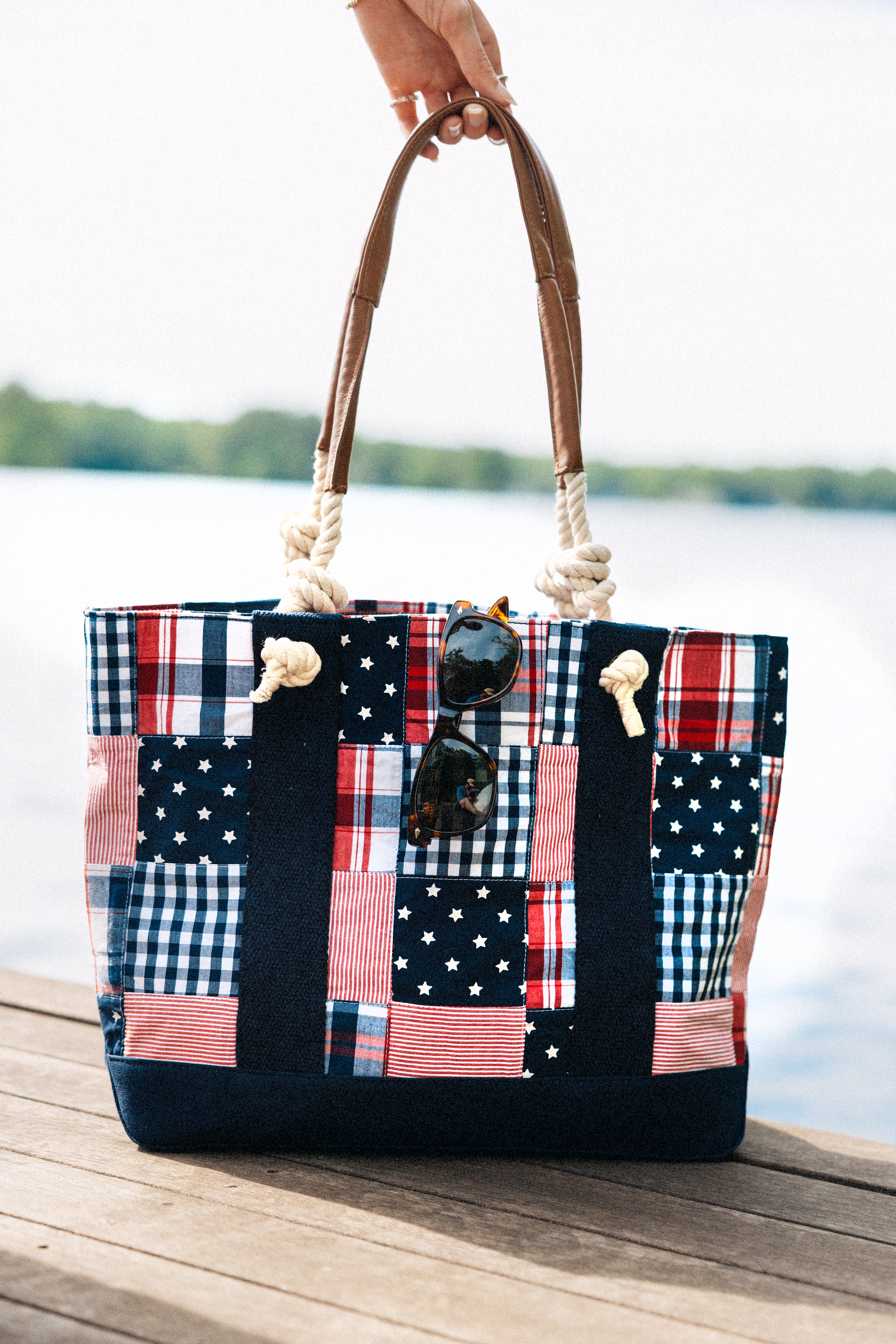 Americana Patchwork Madras Rope Tote