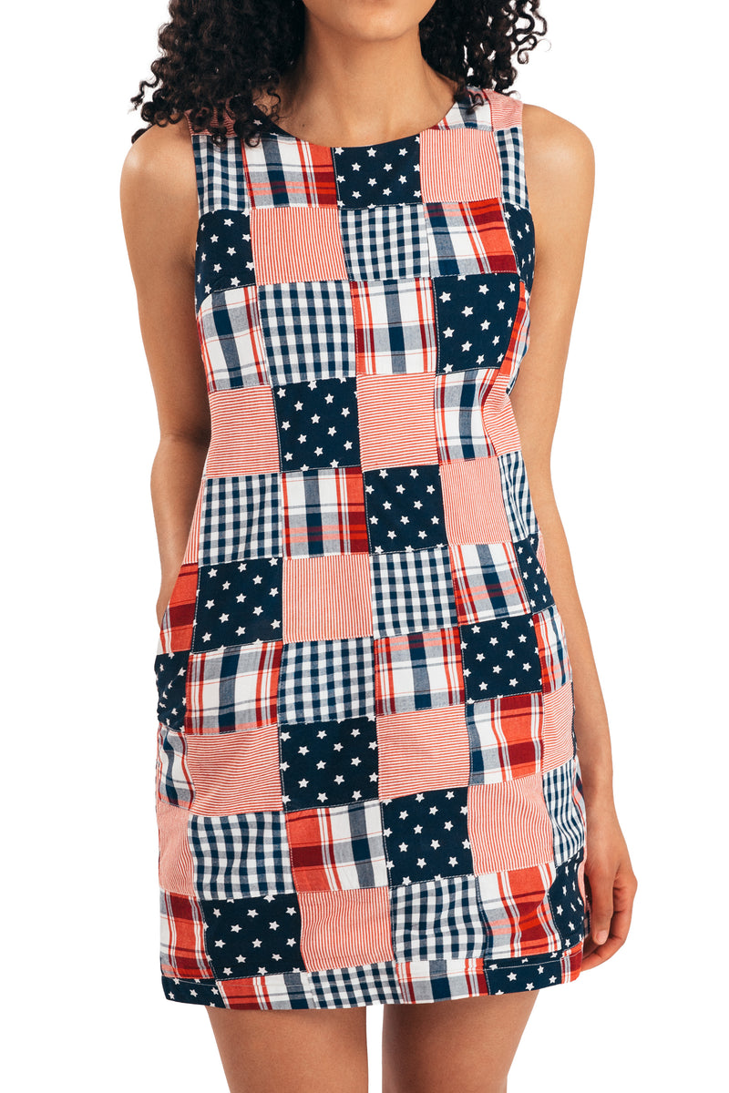Americana Patchwork Madras Shift Dress  Kiel James Patrick