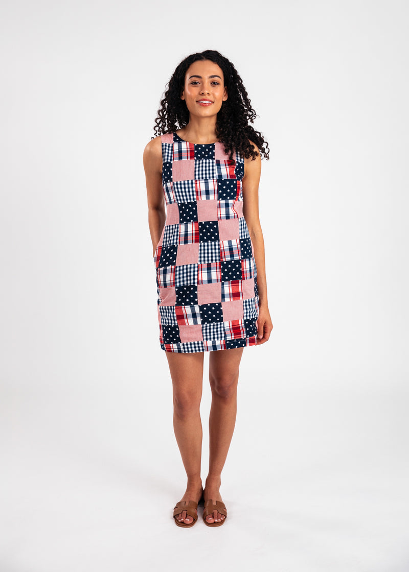 KJP Women's Americana Patchwork Madras Shift Dress 10