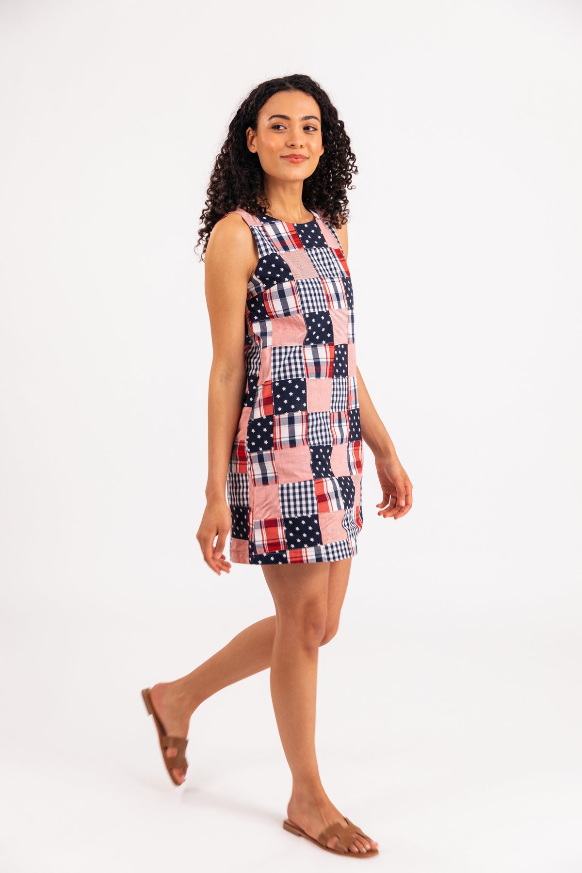 Americana Patchwork Madras Shift Dress