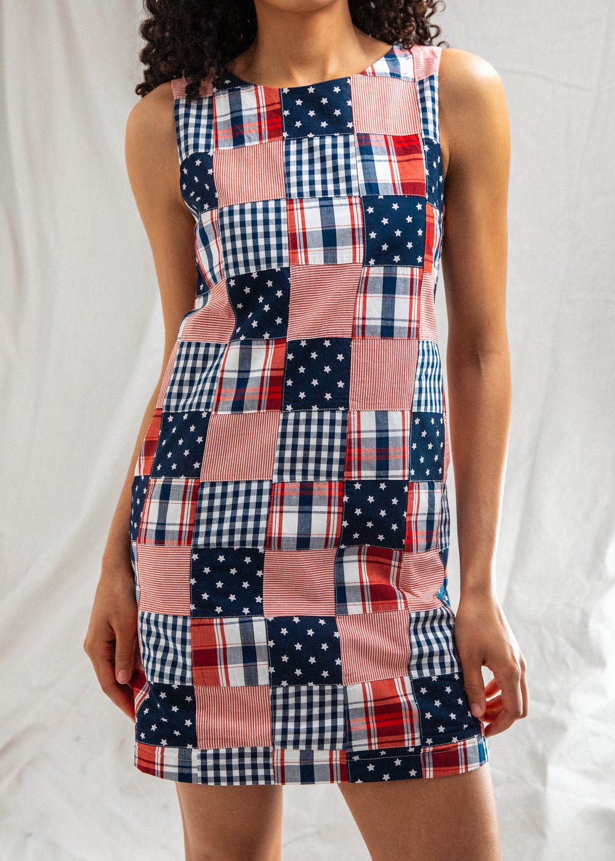 Americana Patchwork Madras Shift Dress