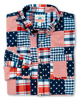 KJP Men's Americana Patchwork Madras Long Sleeve Shirt – Kiel