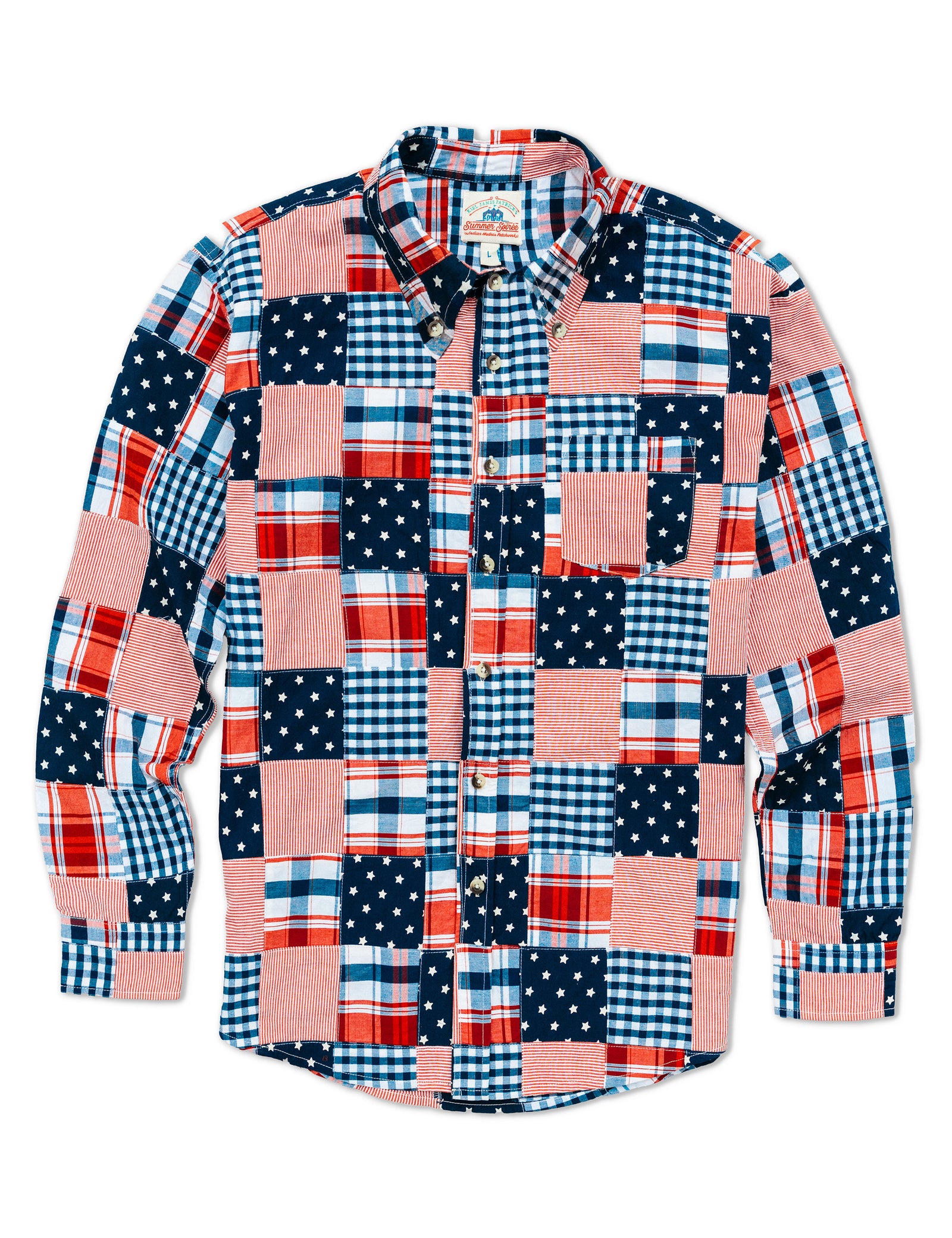 KJP Men's Americana Patchwork Madras Long Sleeve Shirt – Kiel