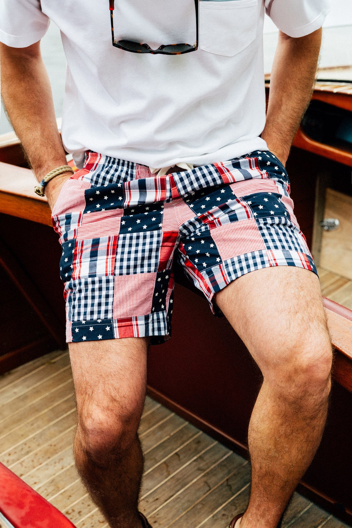 Americana Patchwork Madras Drawstring Shorts