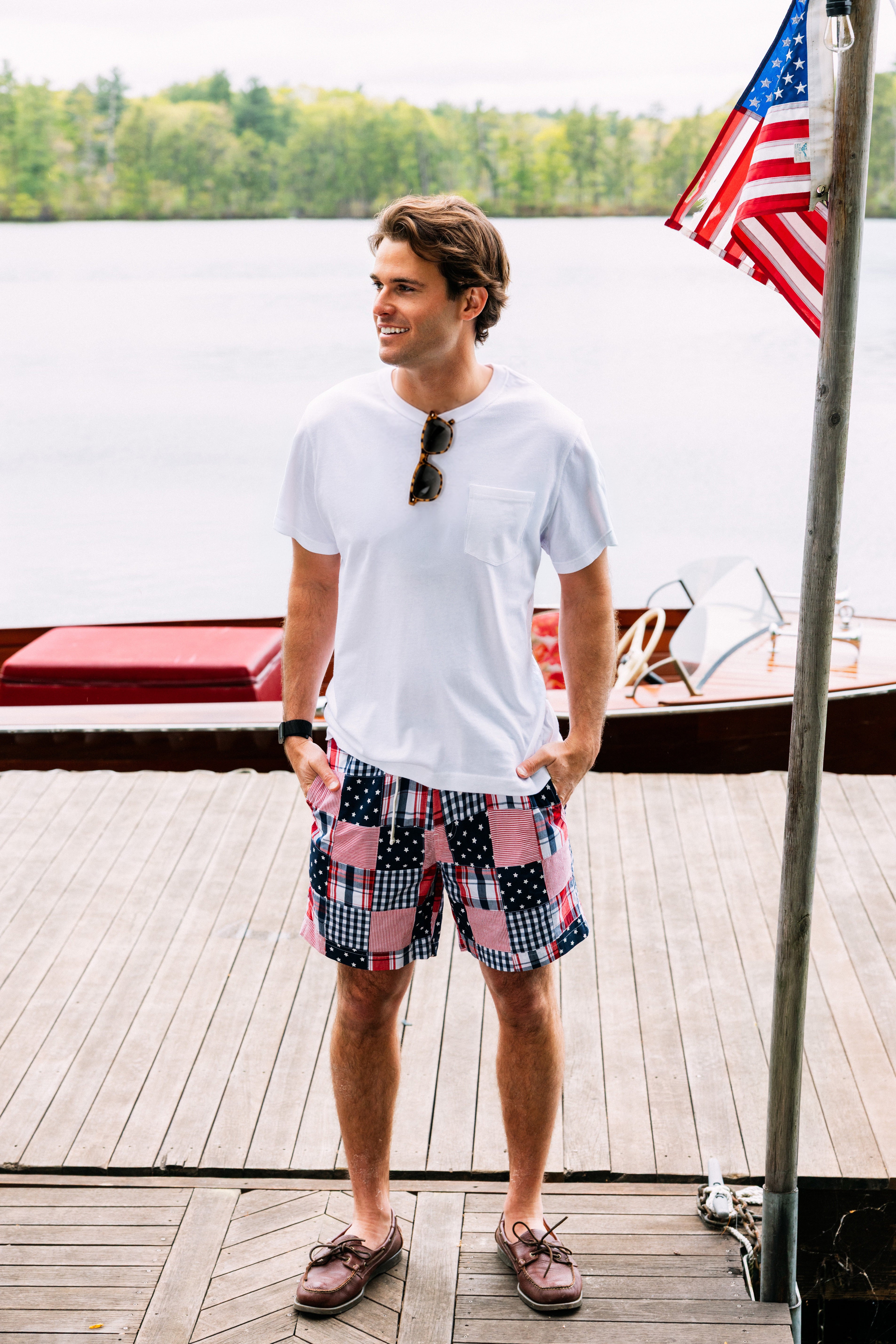 Americana Patchwork Madras Drawstring Shorts