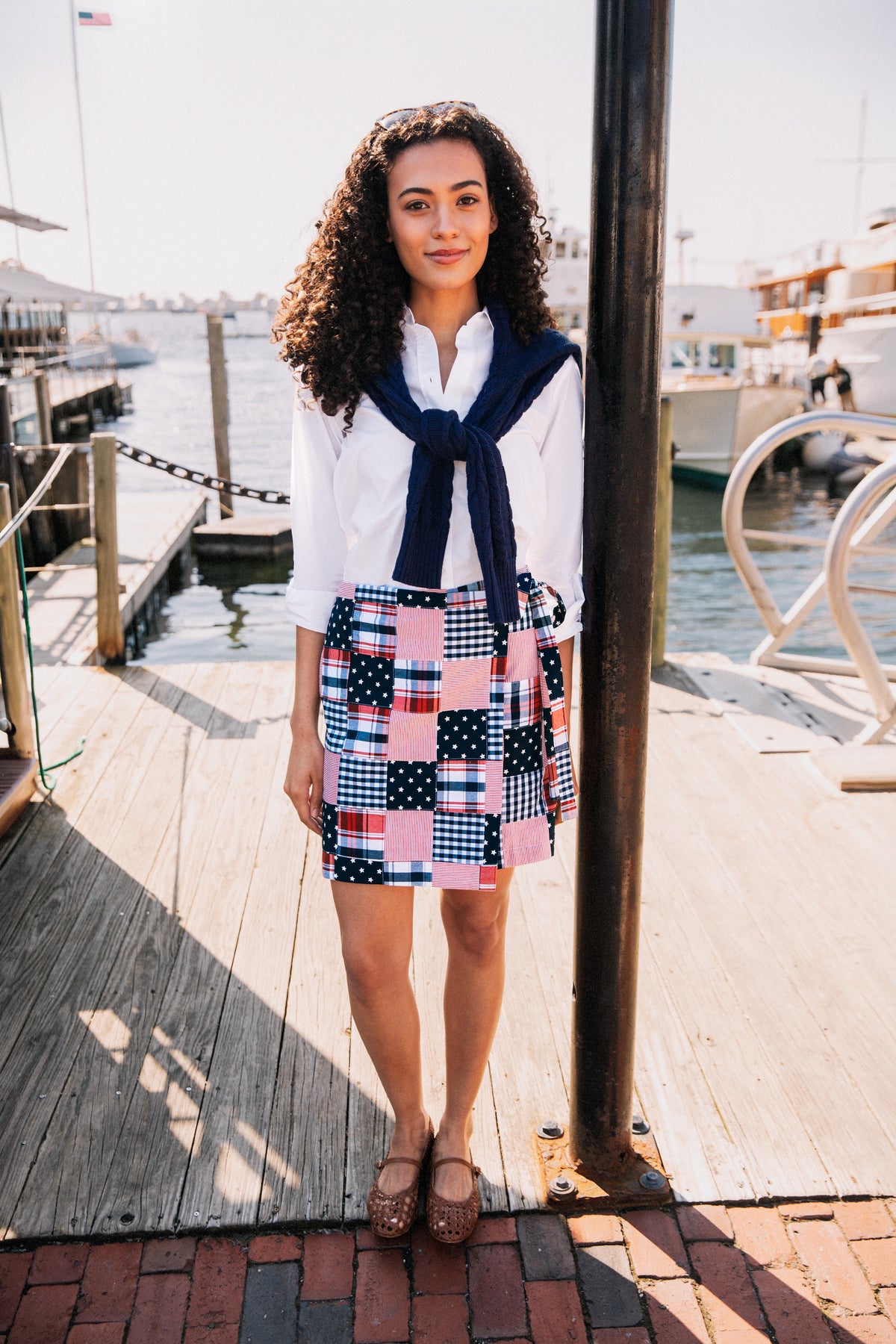 Americana Patchwork Madras Wrap Skirt