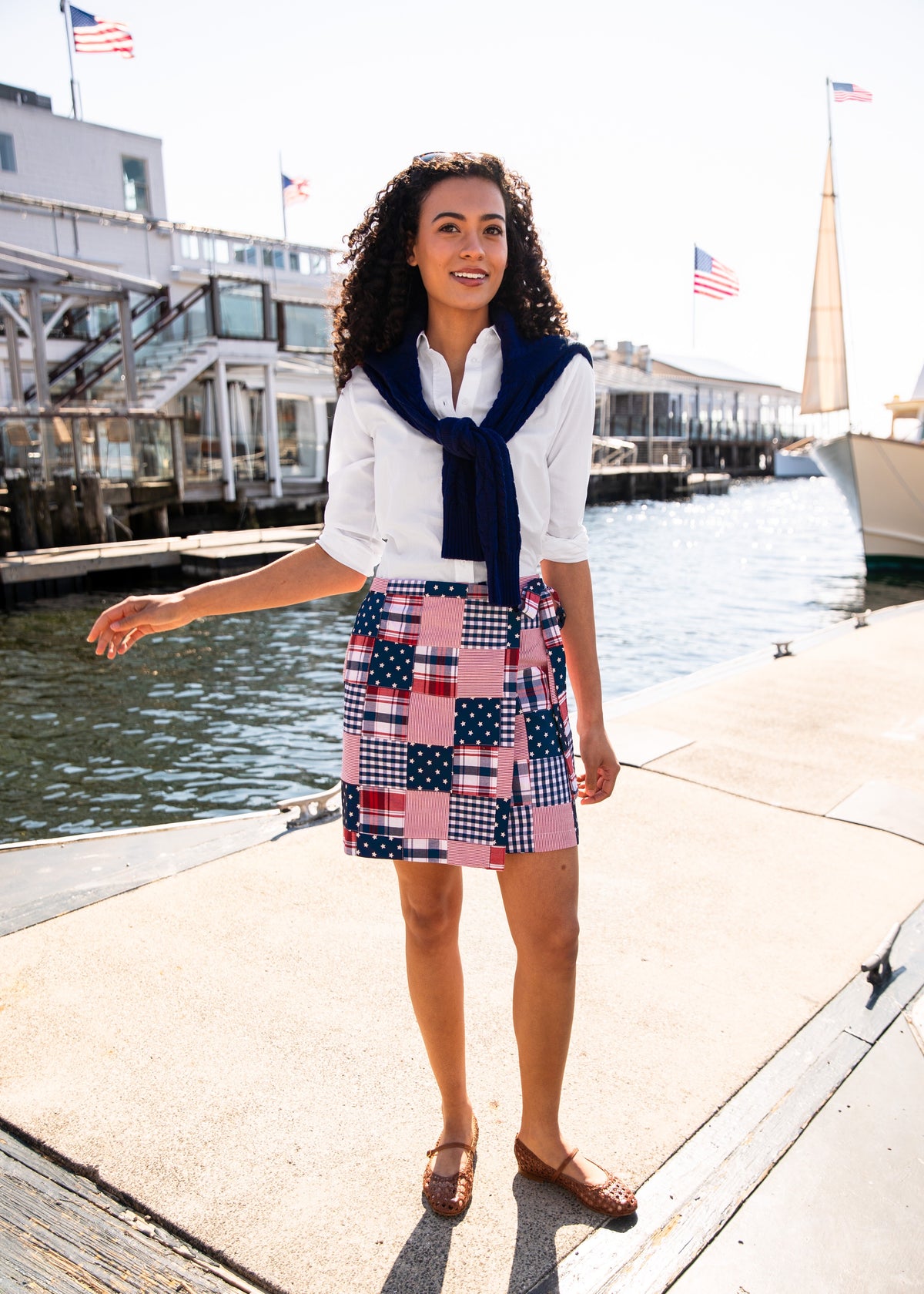 Americana Patchwork Madras Wrap Skirt