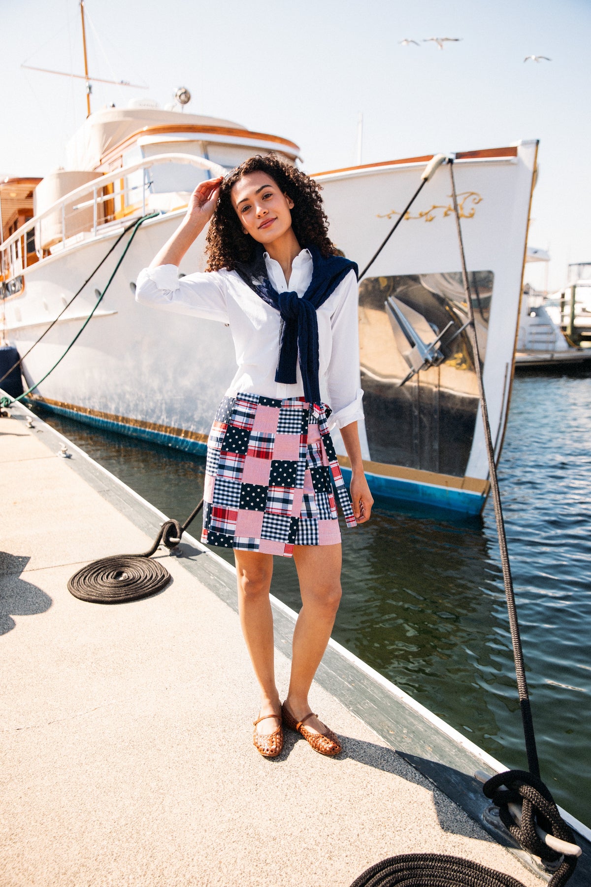 Americana Patchwork Madras Wrap Skirt