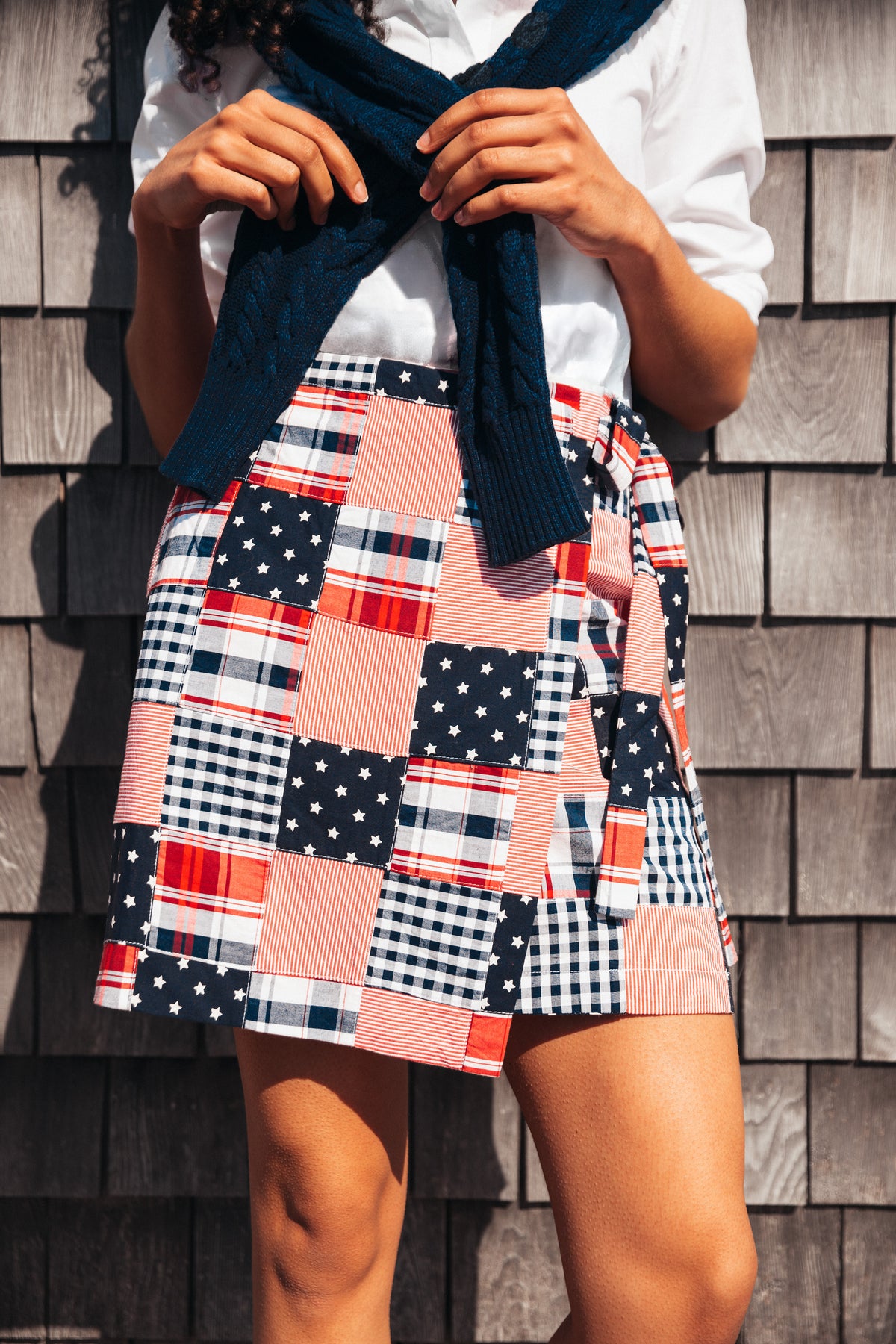 Americana Patchwork Madras Wrap Skirt