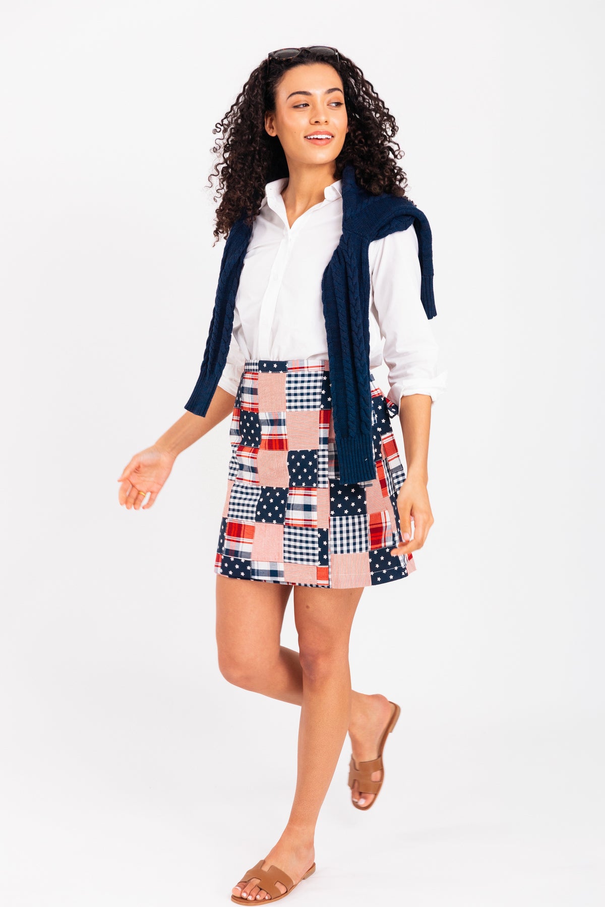 Americana Patchwork Madras Wrap Skirt