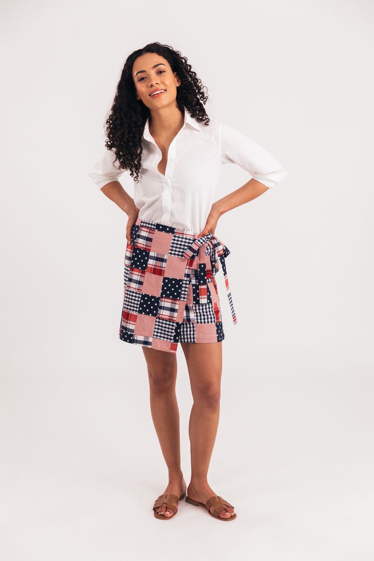 Americana Patchwork Madras Wrap Skirt