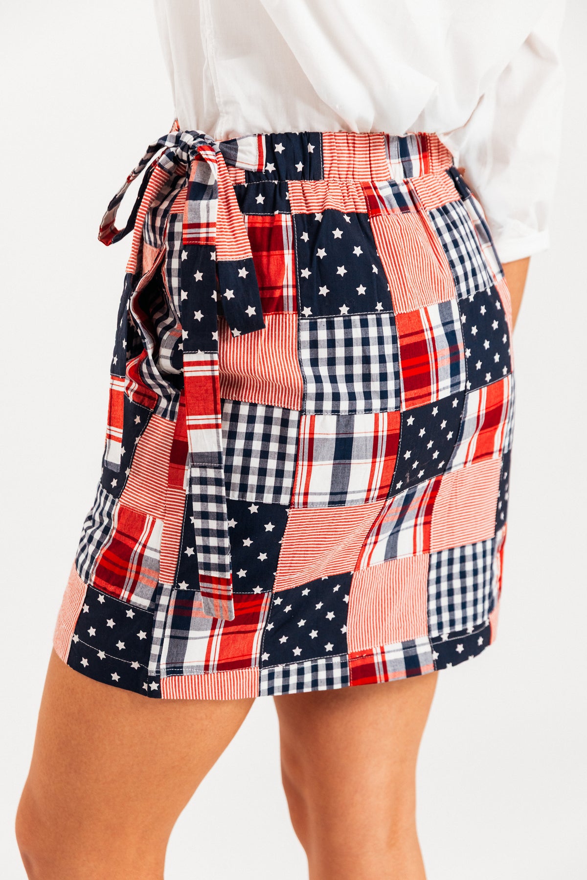 Americana Patchwork Madras Wrap Skirt