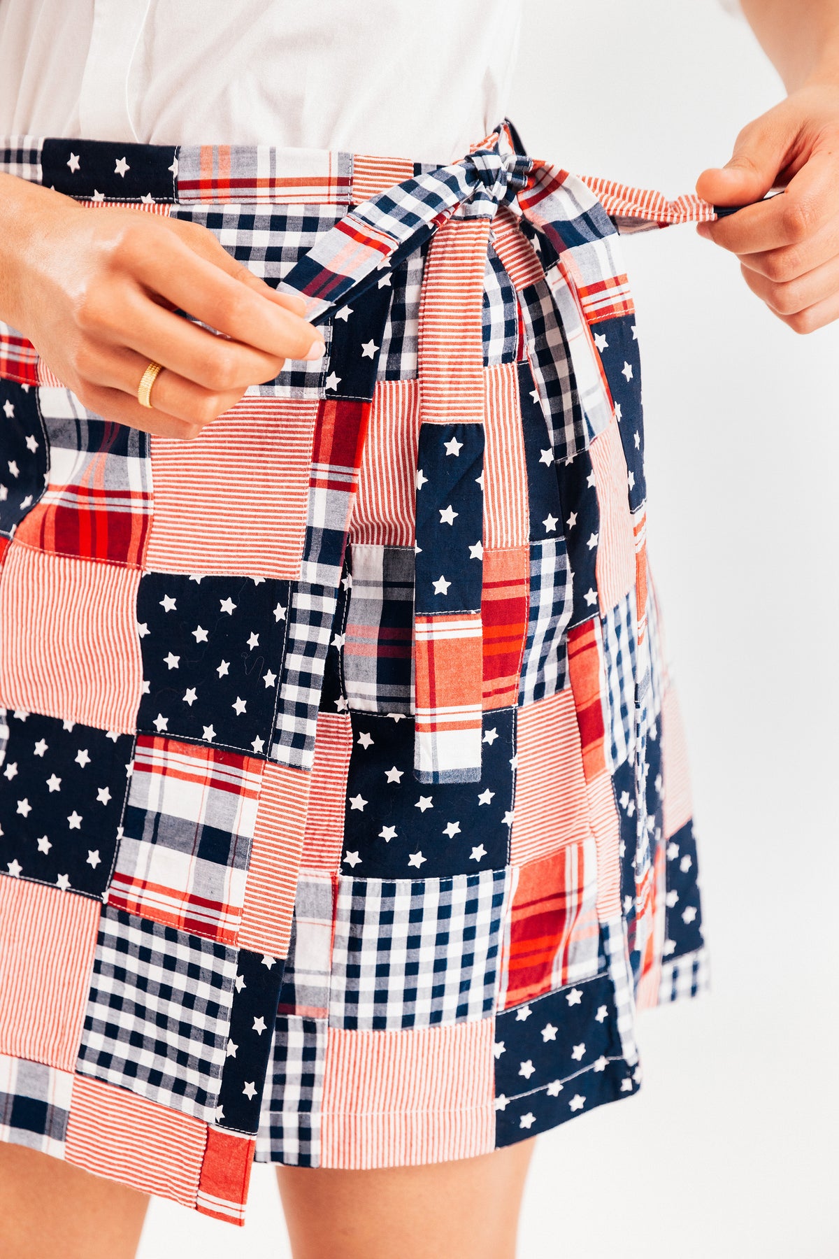 Americana Patchwork Madras Wrap Skirt