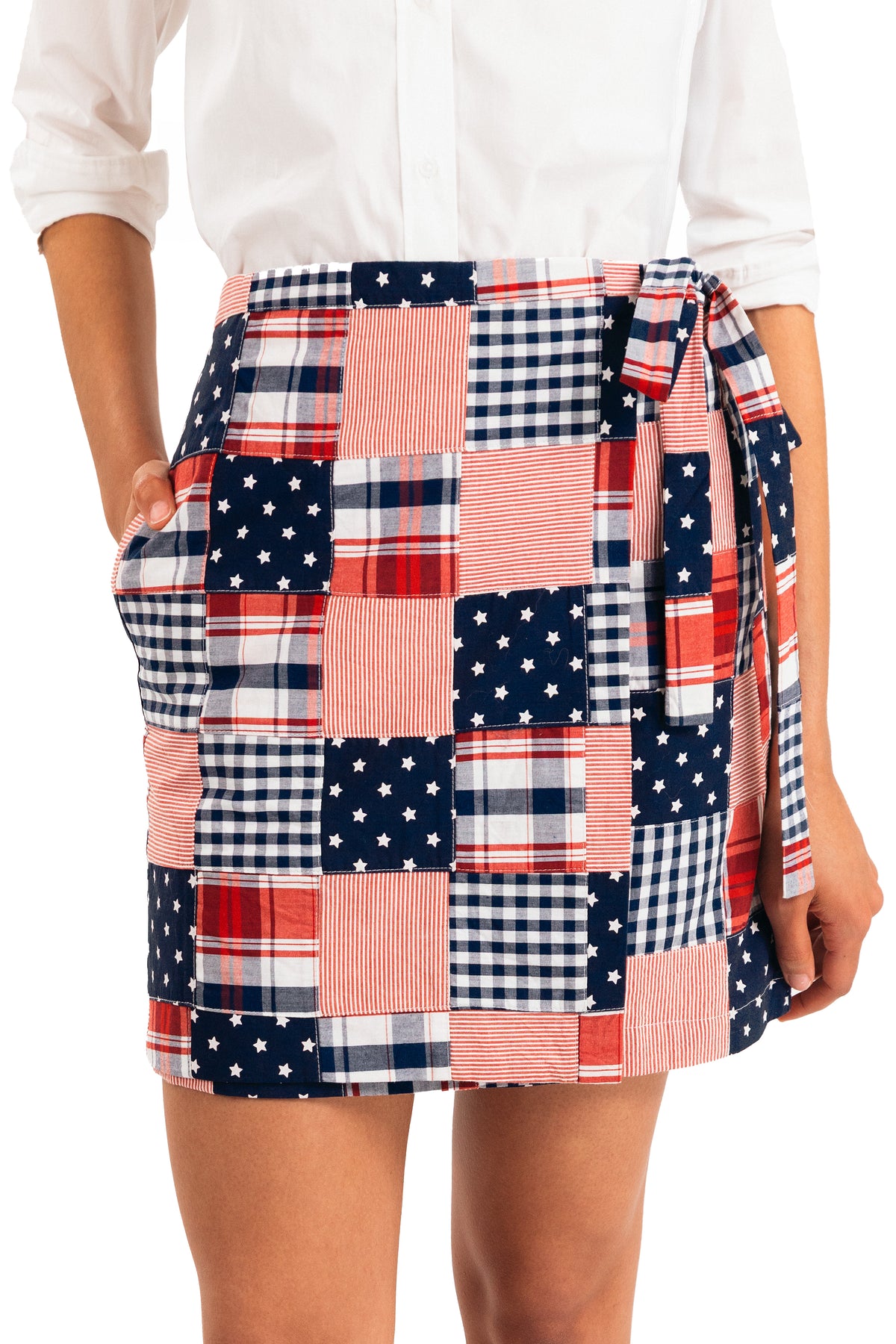 Americana Patchwork Madras Wrap Skirt