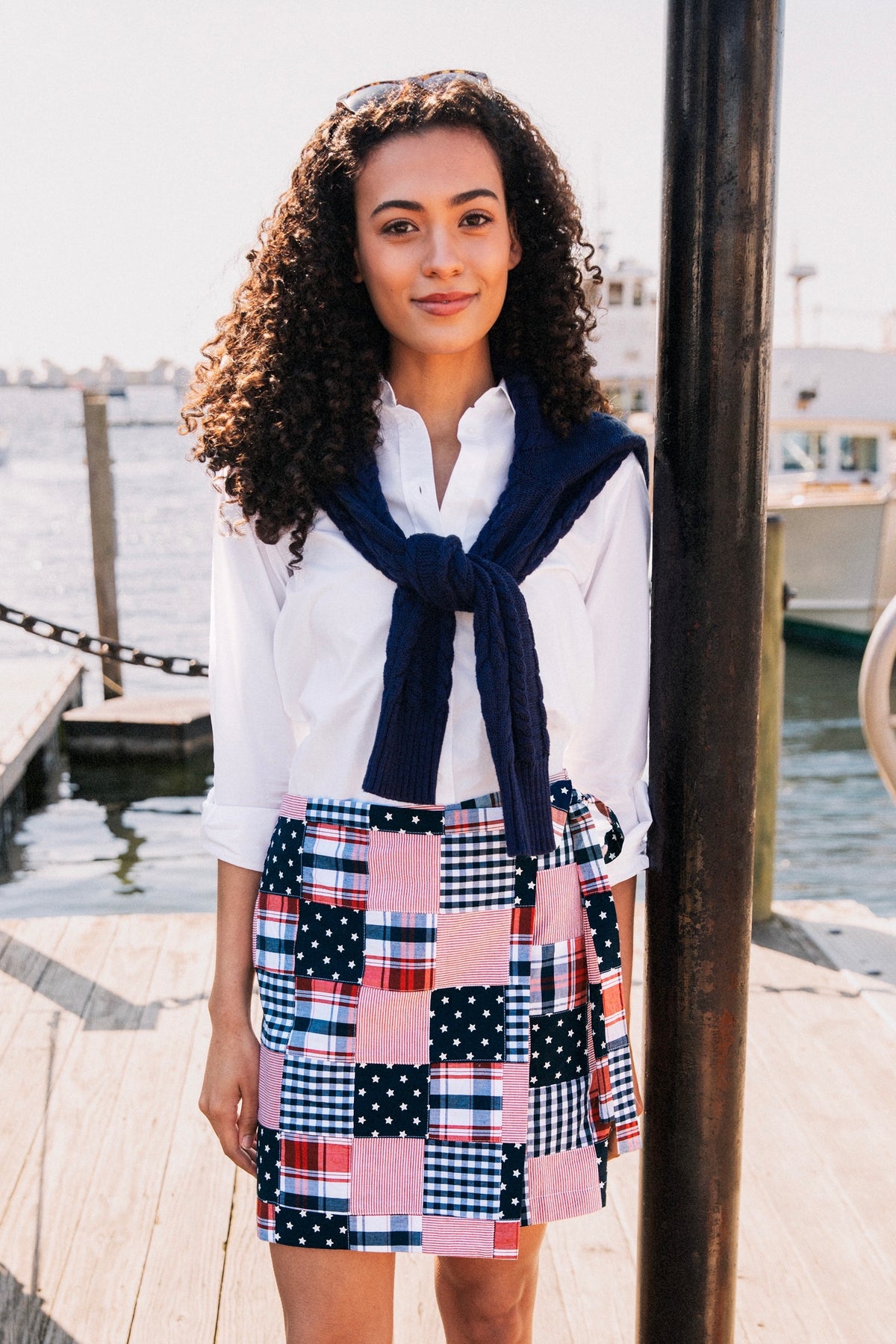 Americana Patchwork Madras Wrap Skirt