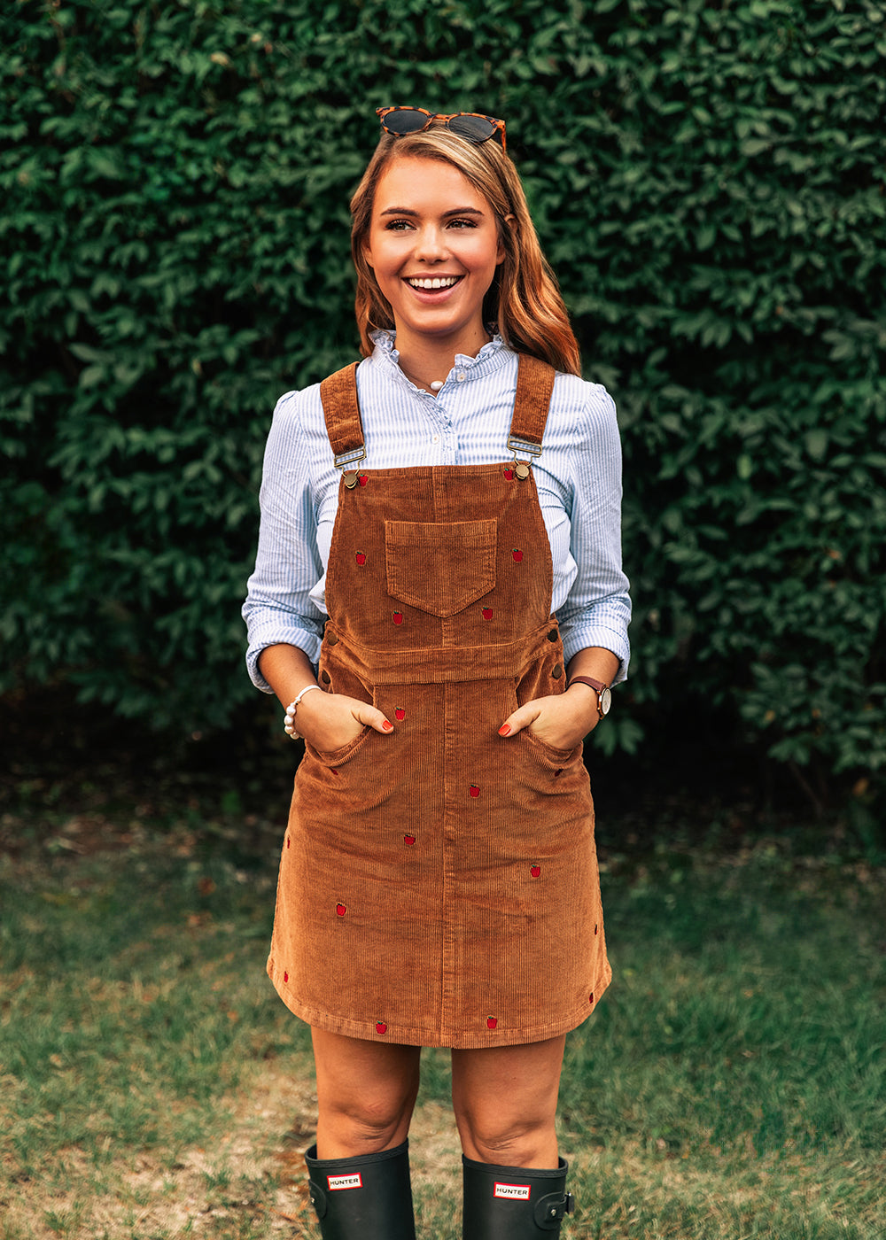 Apple Embroidered Corduroy Jumper Dress