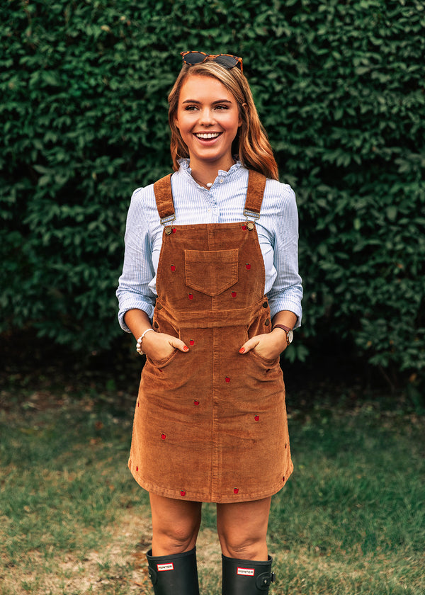 Apple Embroidered Corduroy Jumper Dress