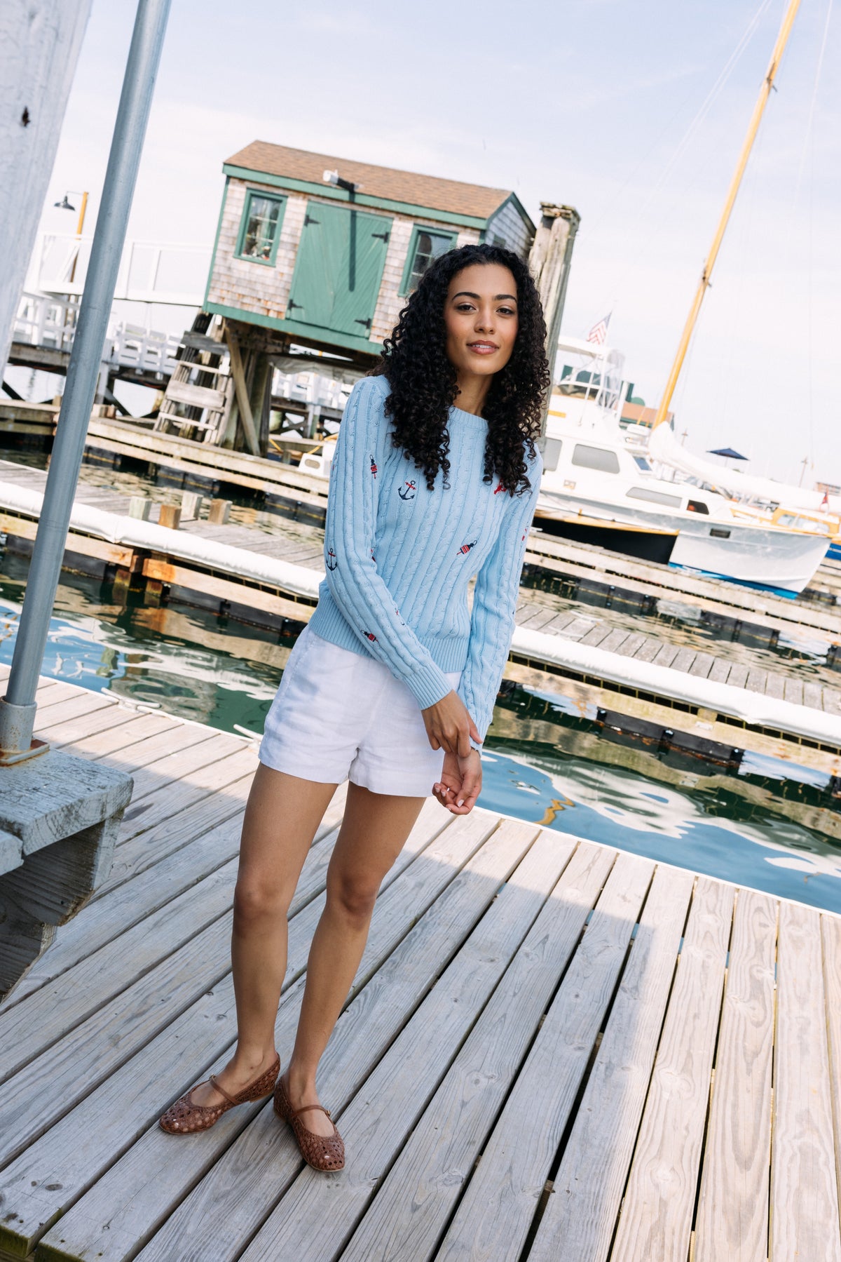 Atlantic Coast Embroidered Cable Knit Sweater