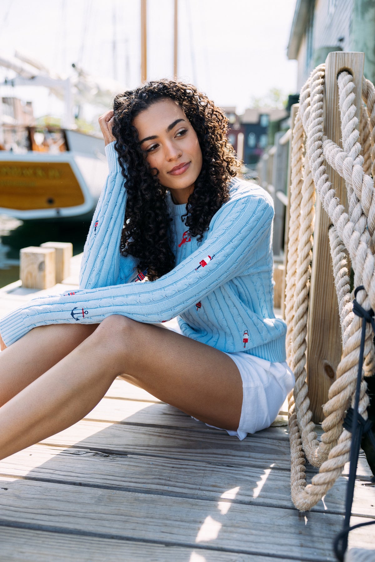 Atlantic Coast Embroidered Cable Knit Sweater