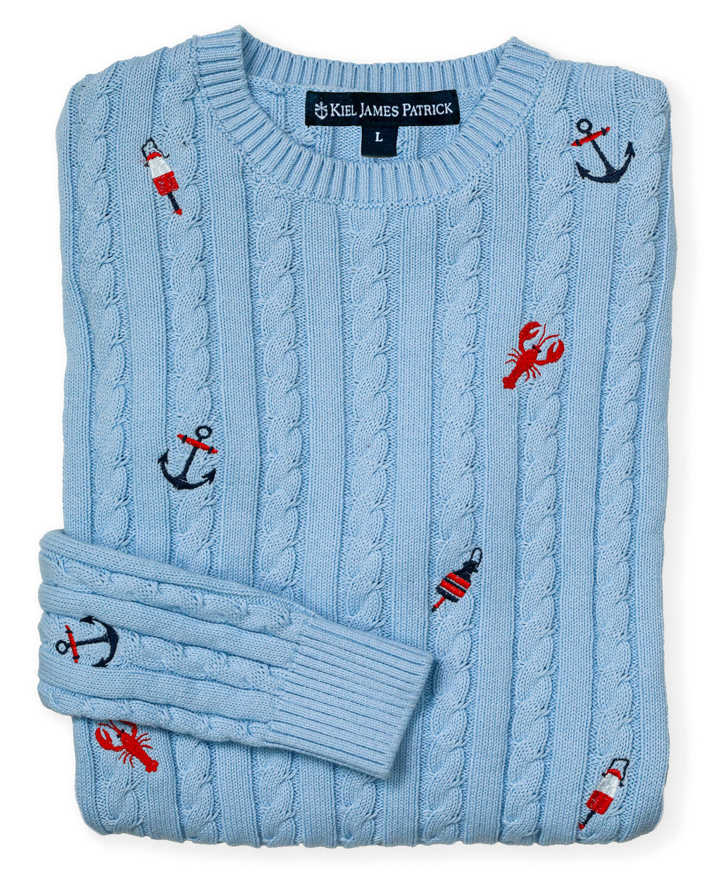 KJP Women's Atlantic Coast Embroidered Cable Knit Sweater in Blue