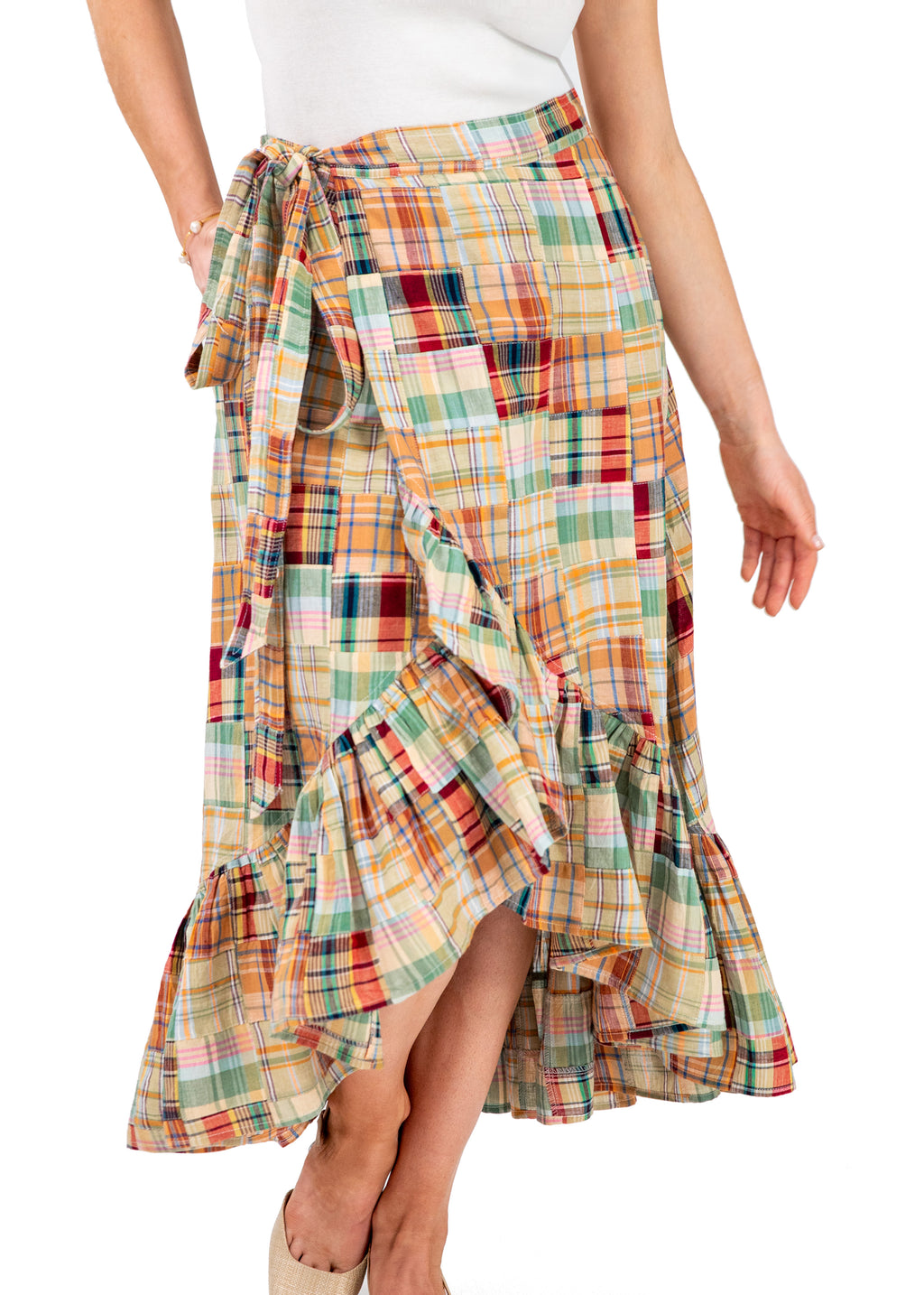 KJP Women's Bar Harbor Patchwork Madras Ruffle Wrap Skirt – Kiel