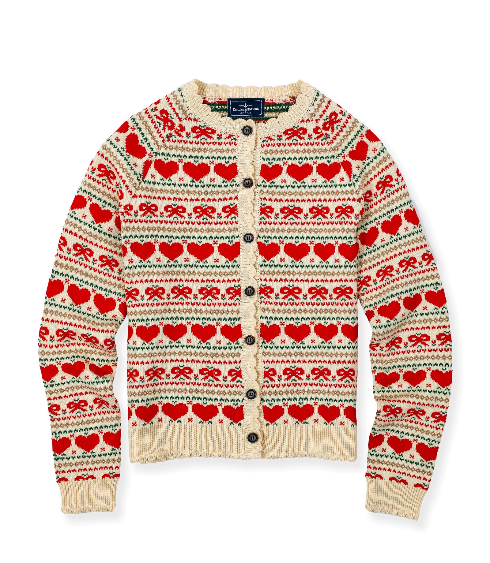 KIEL JAMES PATRICK ハート刺繍　ケーブルニットセーター KJP Women's Heartwarmer Fair Isle Crewneck Sweater in Red/White