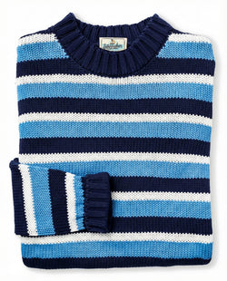 KJP Women's Breakwater Striped Cotton Sweater in Navy, White, and