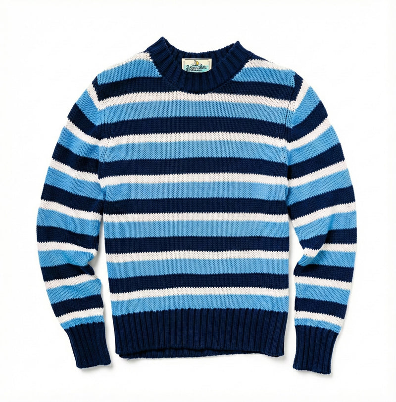 KJP Women's Breakwater Striped Cotton Sweater in Navy, White, and